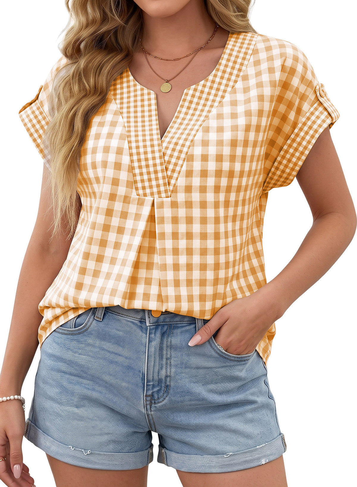 Dokotoo Womens Summer Tops Cap Sleeve Plaid V Neck T Shirts 2026 Outfits