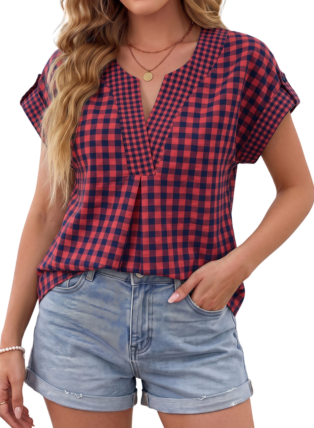Dokotoo Womens Summer Tops Cap Sleeve Plaid V Neck T Shirts 2026 Outfits