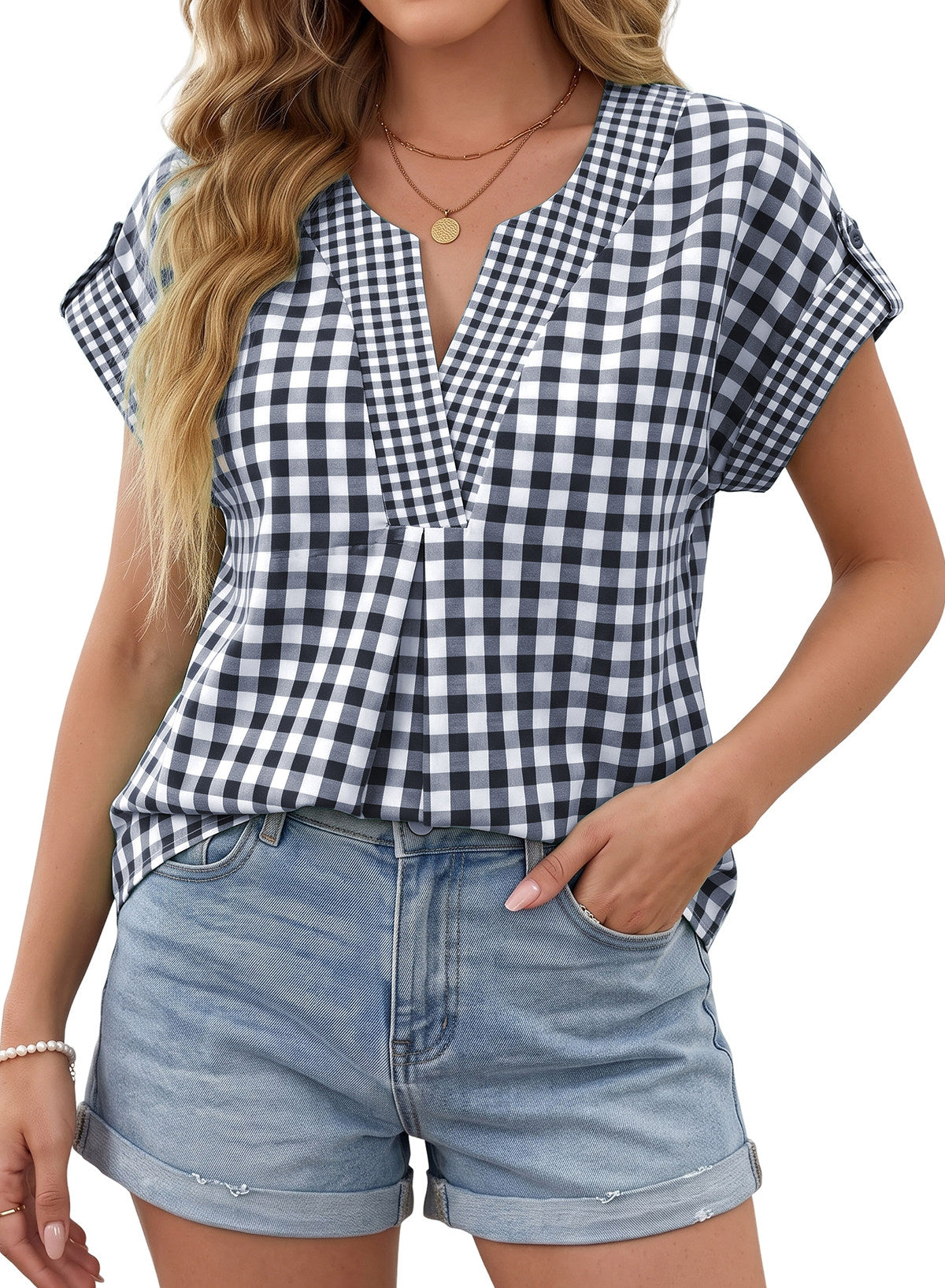 Dokotoo Womens Summer Tops Cap Sleeve Plaid V Neck T Shirts 2026 Outfits