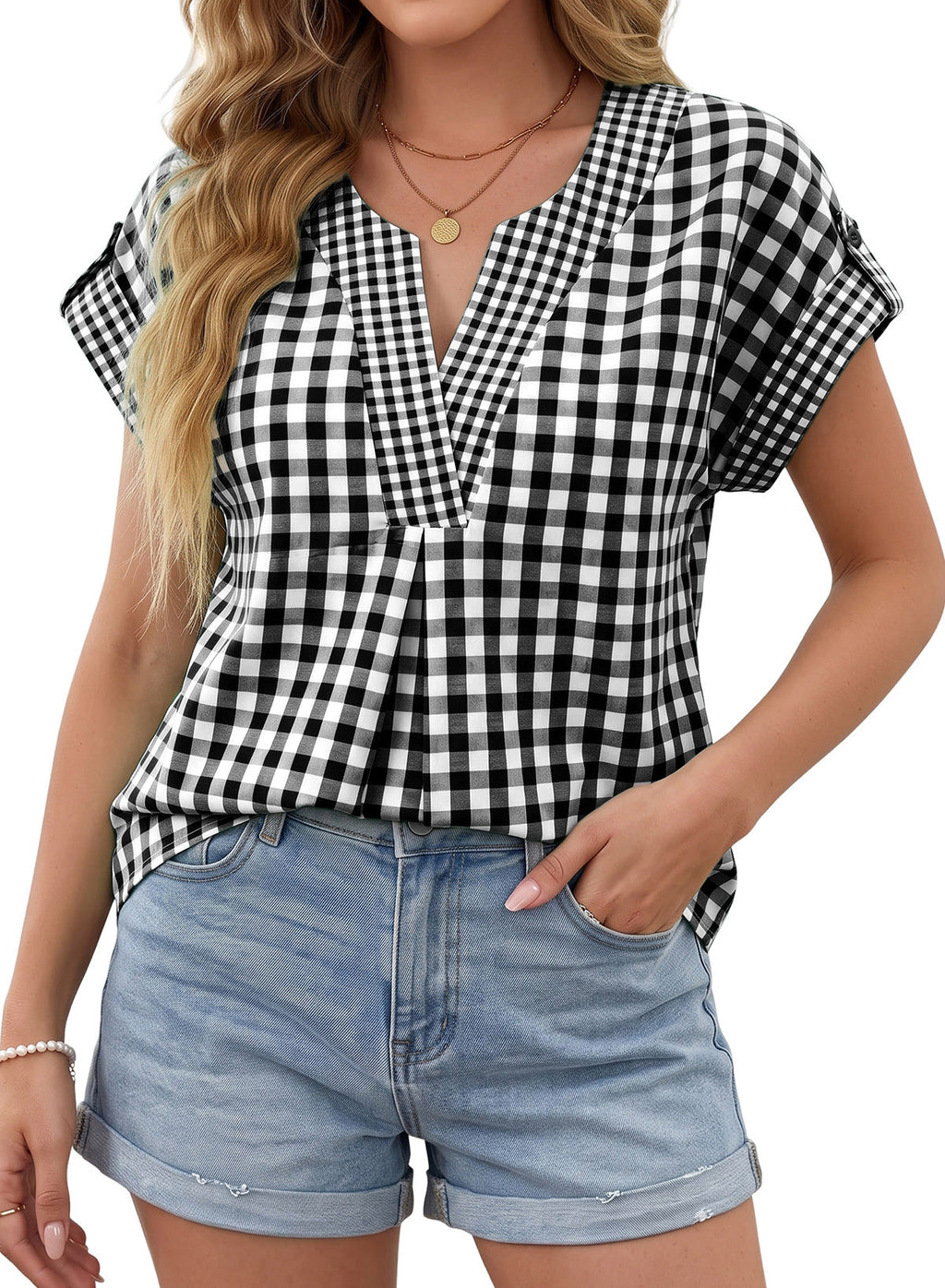 Dokotoo Womens Summer Tops Cap Sleeve Plaid V Neck T Shirts 2026 Outfits