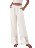 Dokotoo Cropped Lace Pants Women Casual Palazzo Flowy High Waist Trousers