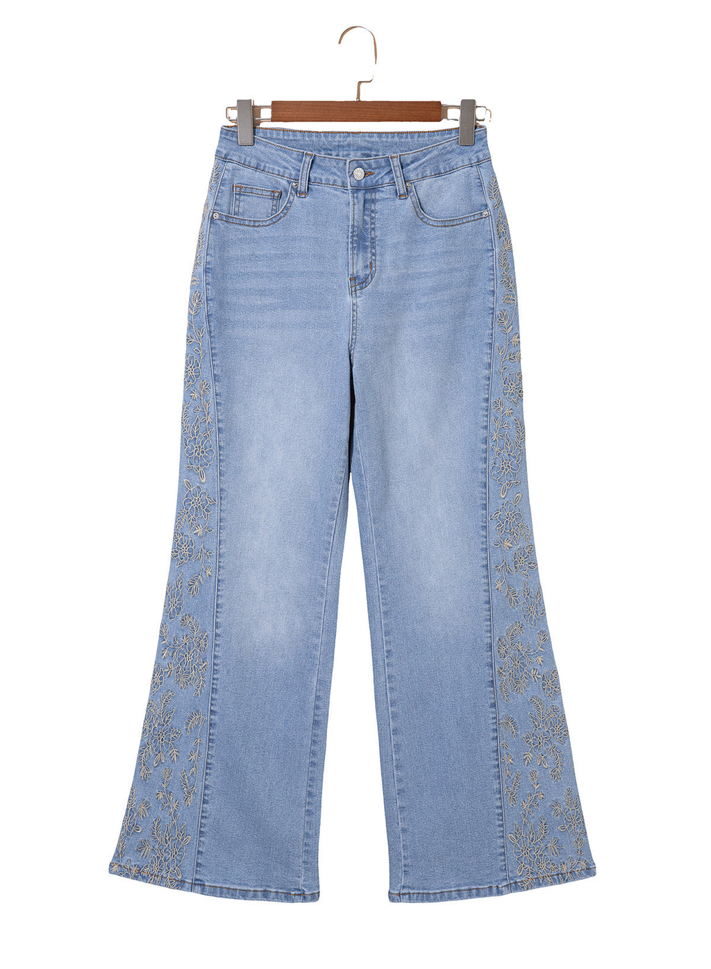 Dokotoo Women's Casual High Waist Embroidery Flare Leg Stretch Denim Pants