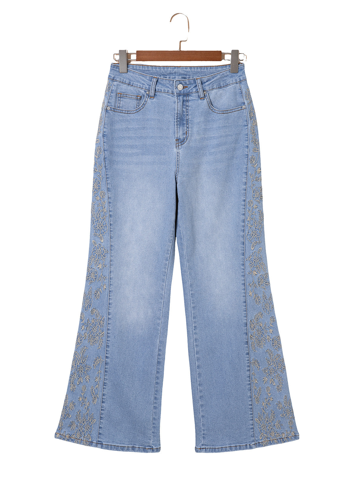 Dokotoo Women's Casual High Waist Embroidery Flare Leg Stretch Denim Pants