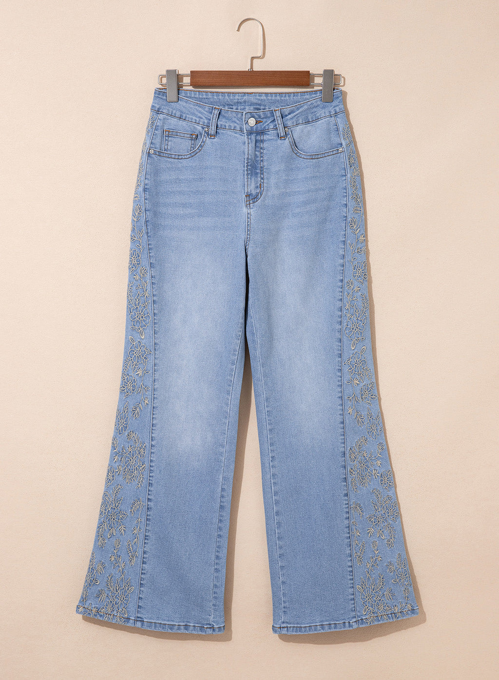 Dokotoo Women's Casual High Waist Embroidery Flare Leg Stretch Denim Pants