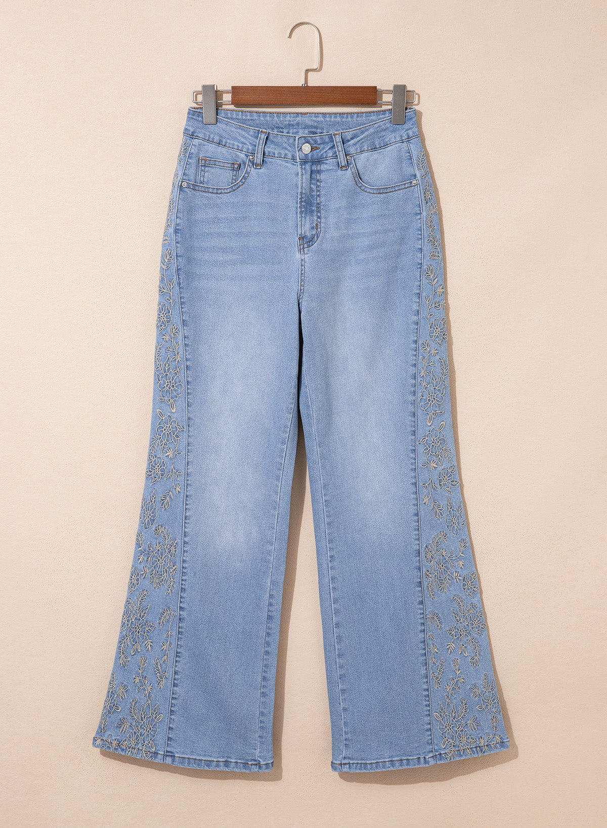 Dokotoo Women's Casual High Waist Embroidery Flare Leg Stretch Denim Pants