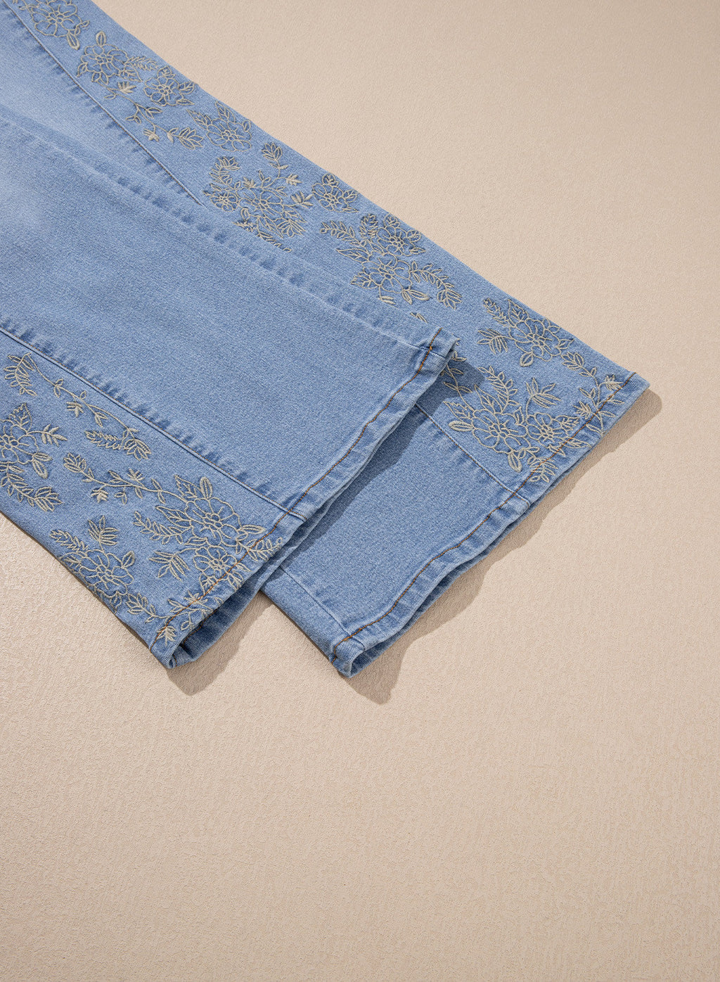 Dokotoo Women's Casual High Waist Embroidery Flare Leg Stretch Denim Pants