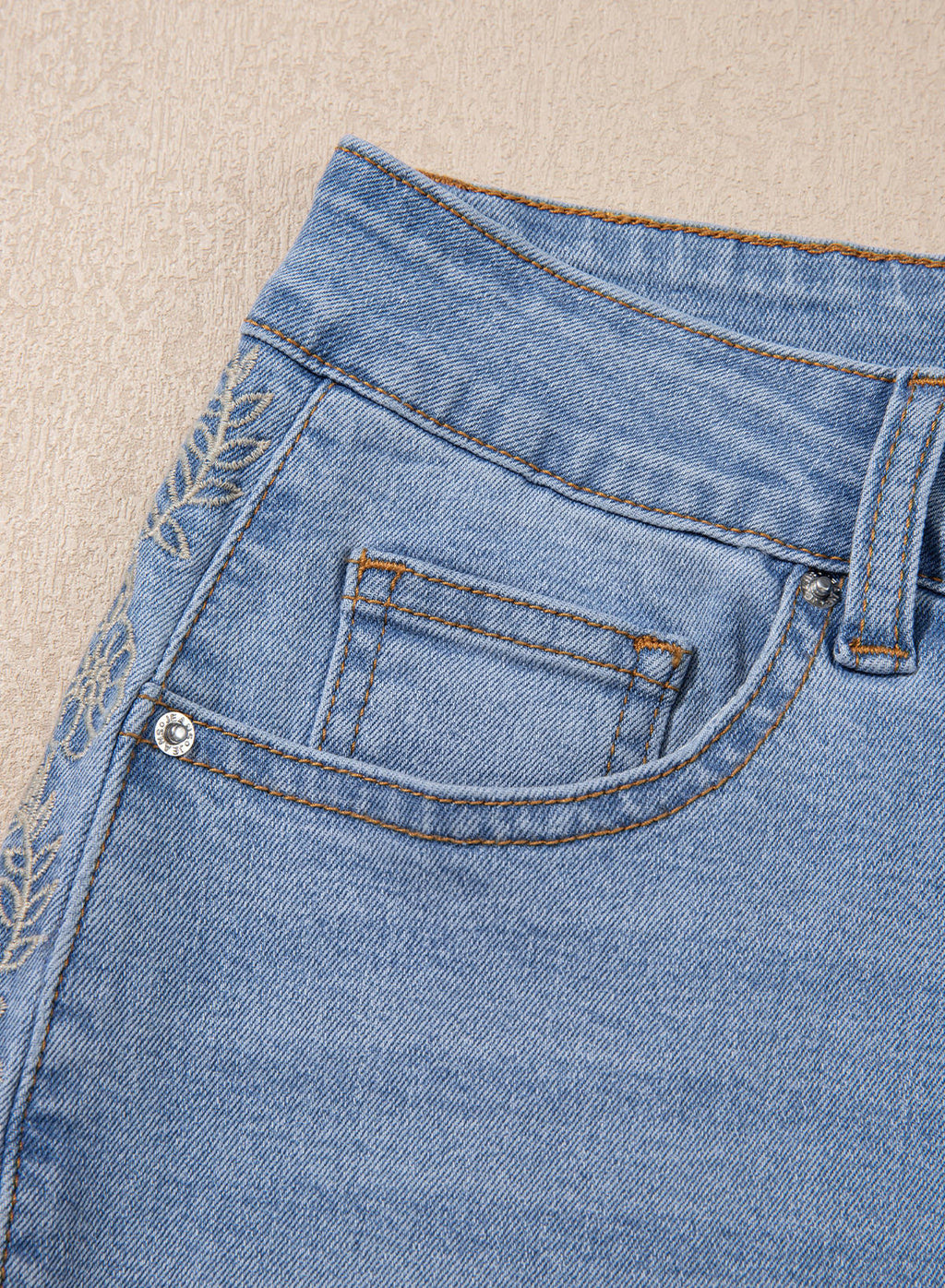 Dokotoo Women's Casual High Waist Embroidery Flare Leg Stretch Denim Pants