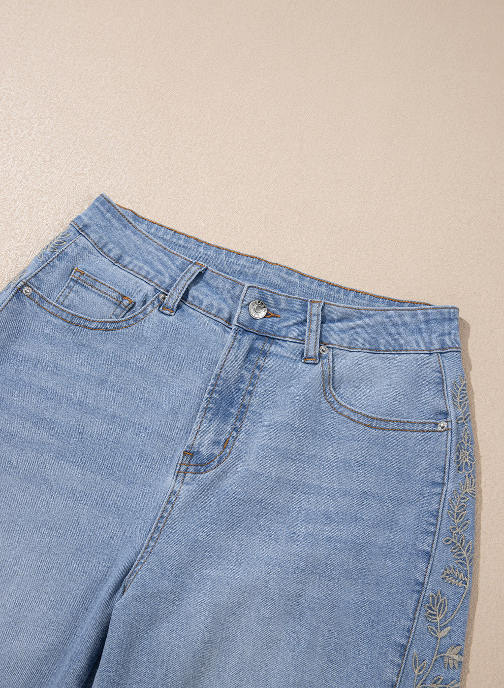 Dokotoo Women's Casual High Waist Embroidery Flare Leg Stretch Denim Pants
