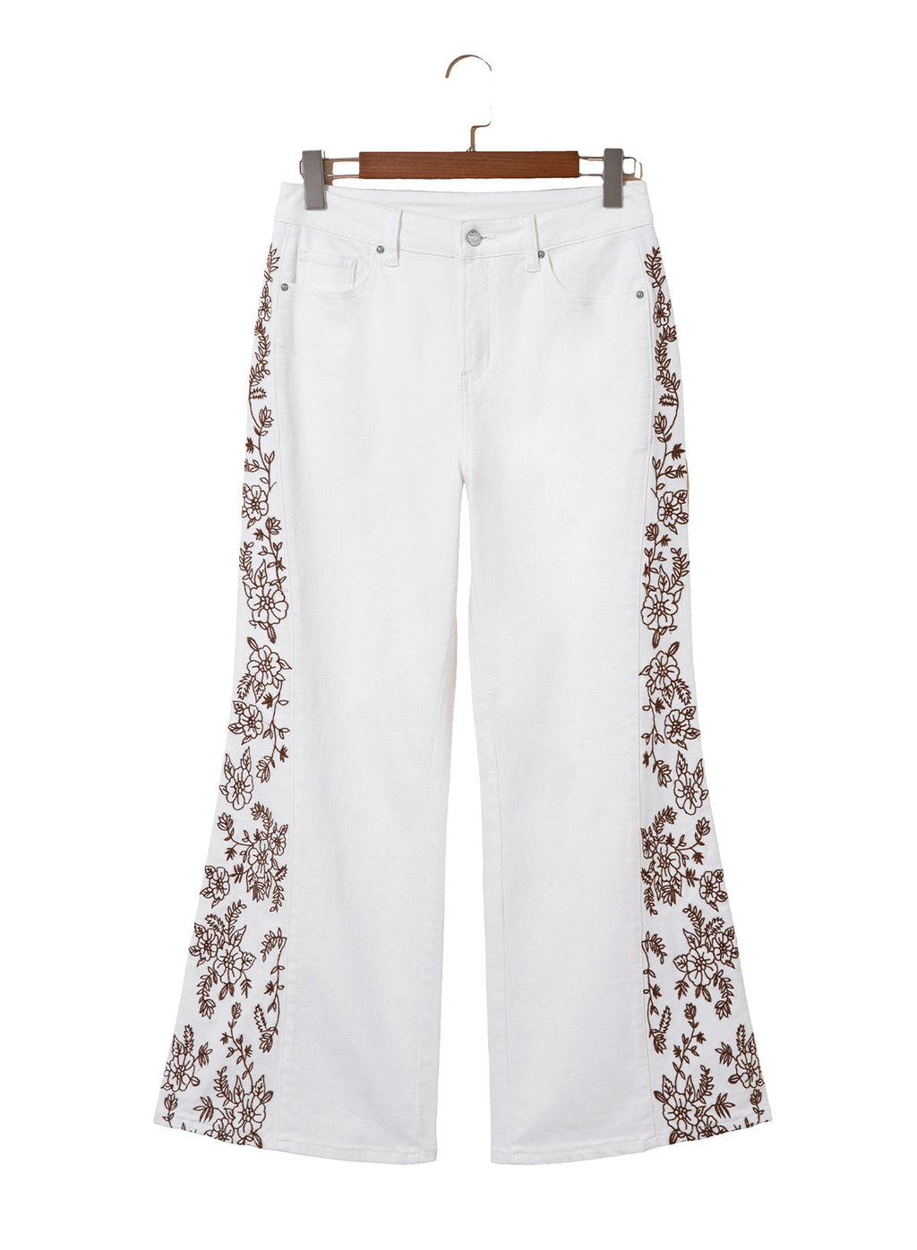 Dokotoo Women's Casual High Waist Embroidery Flare Leg Stretch Denim Pants