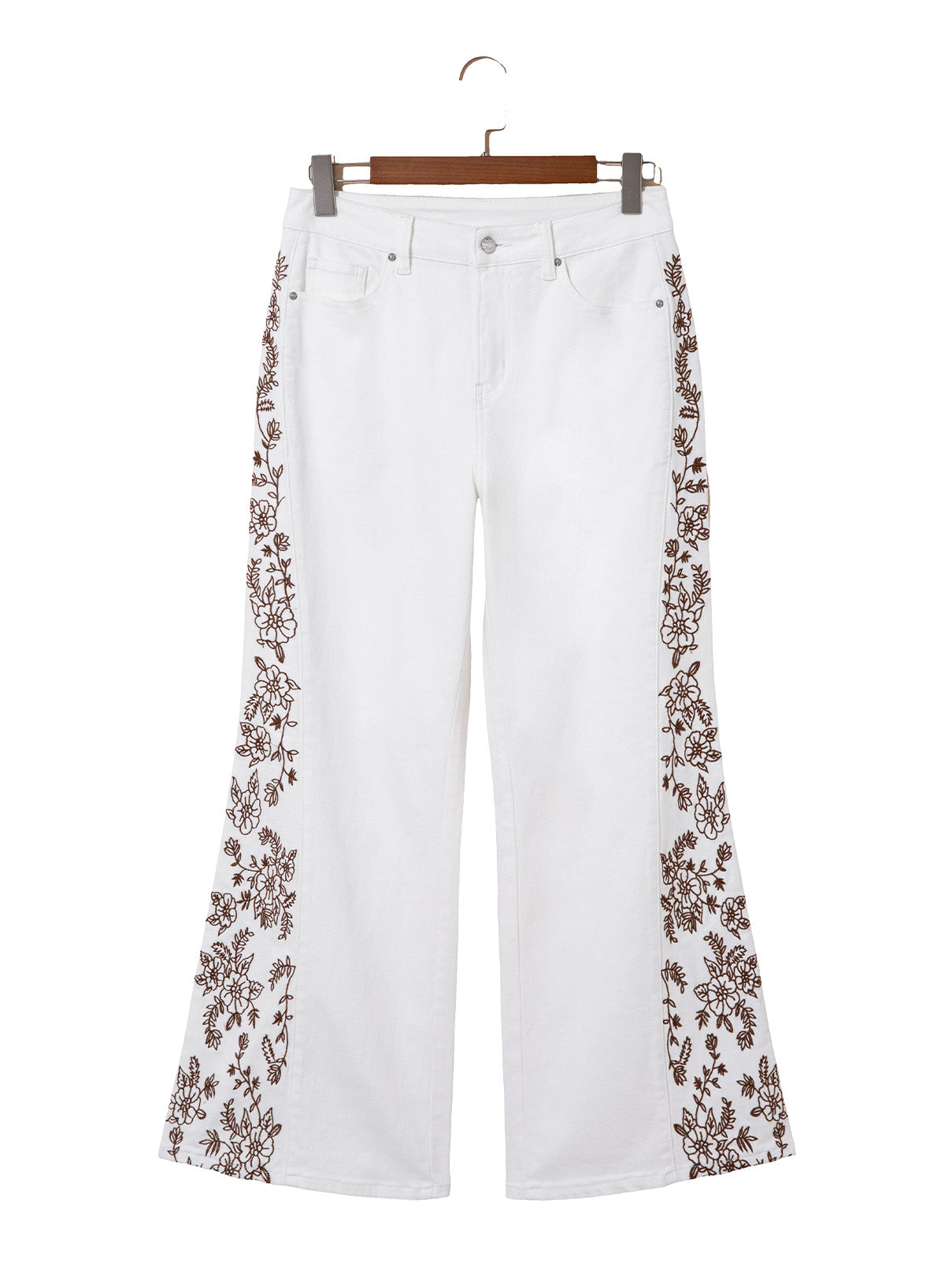 Dokotoo Women's Casual High Waist Embroidery Flare Leg Stretch Denim Pants