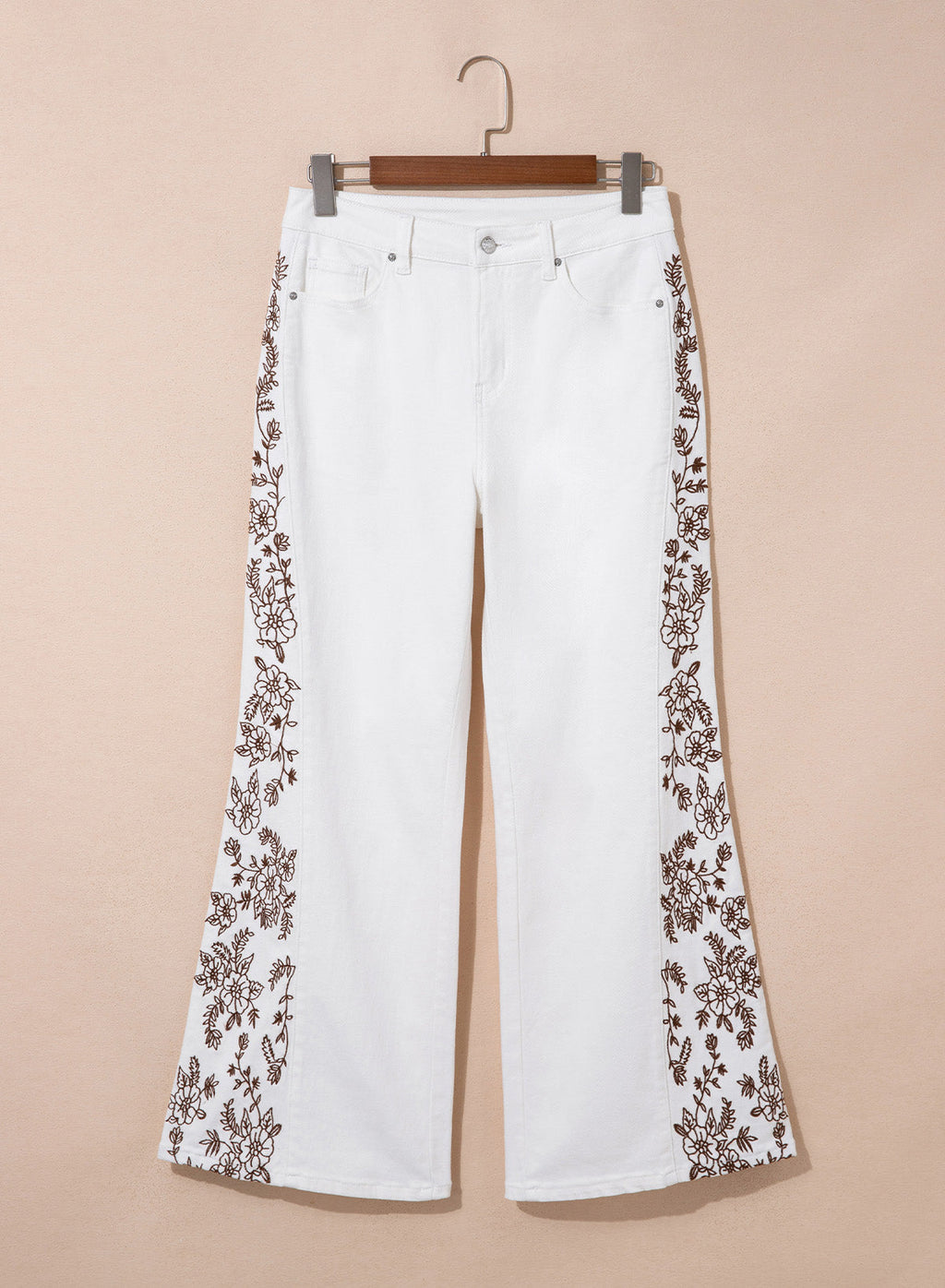 Dokotoo Women's Casual High Waist Embroidery Flare Leg Stretch Denim Pants