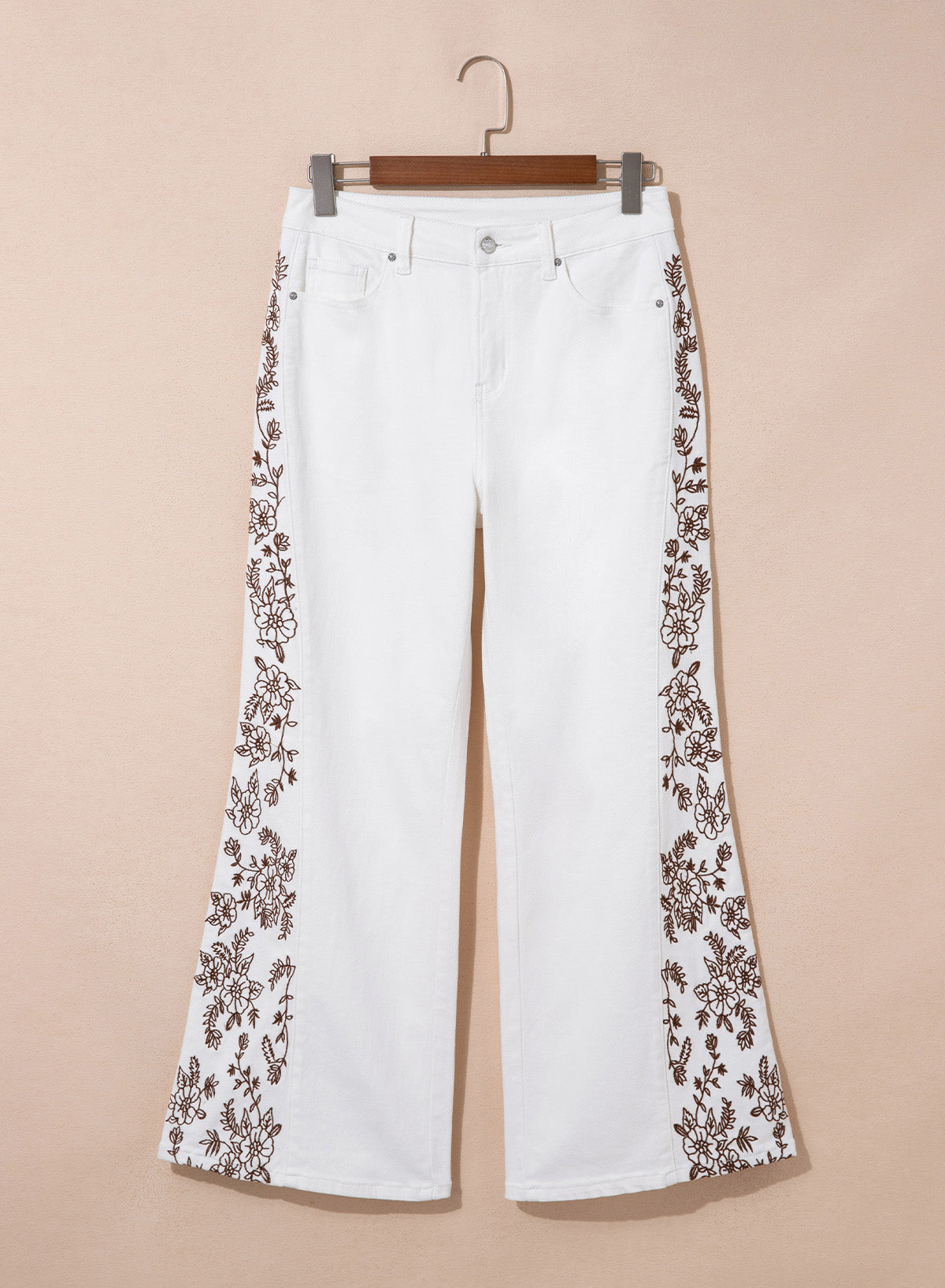 Dokotoo Women's Casual High Waist Embroidery Flare Leg Stretch Denim Pants