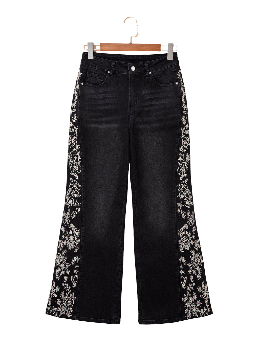 Dokotoo Women's Casual High Waist Embroidery Flare Leg Stretch Denim Pants