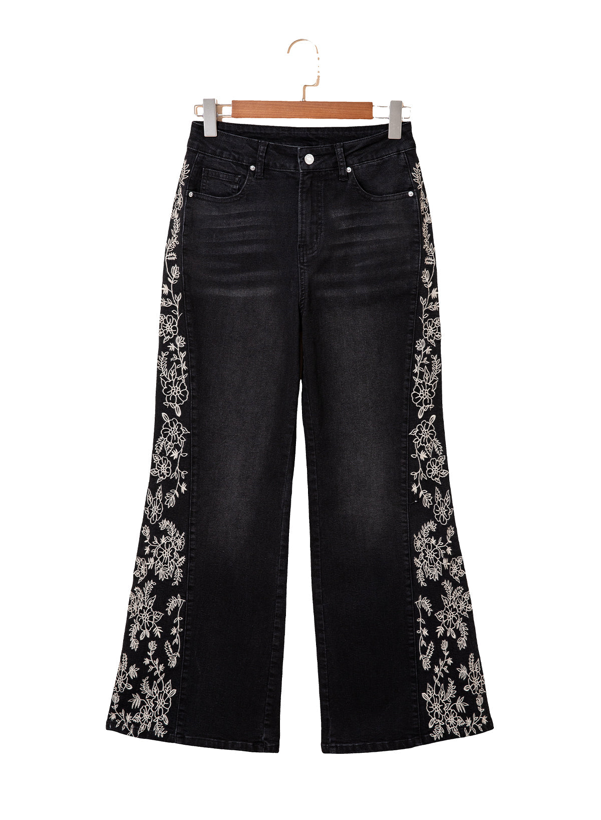 Dokotoo Women's Casual High Waist Embroidery Flare Leg Stretch Denim Pants