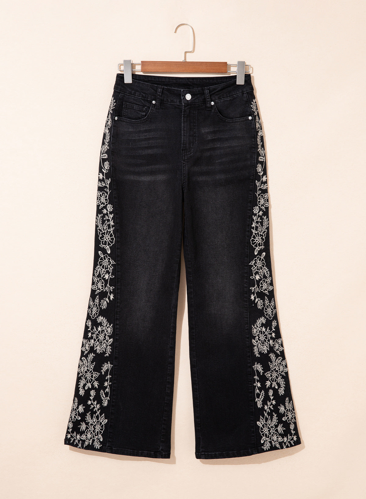 Dokotoo Women's Casual High Waist Embroidery Flare Leg Stretch Denim Pants