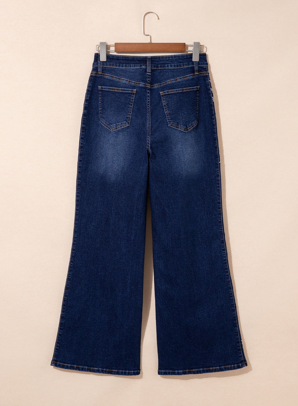 Dokotoo Women's Casual High Waist Embroidery Flare Leg Stretch Denim Pants