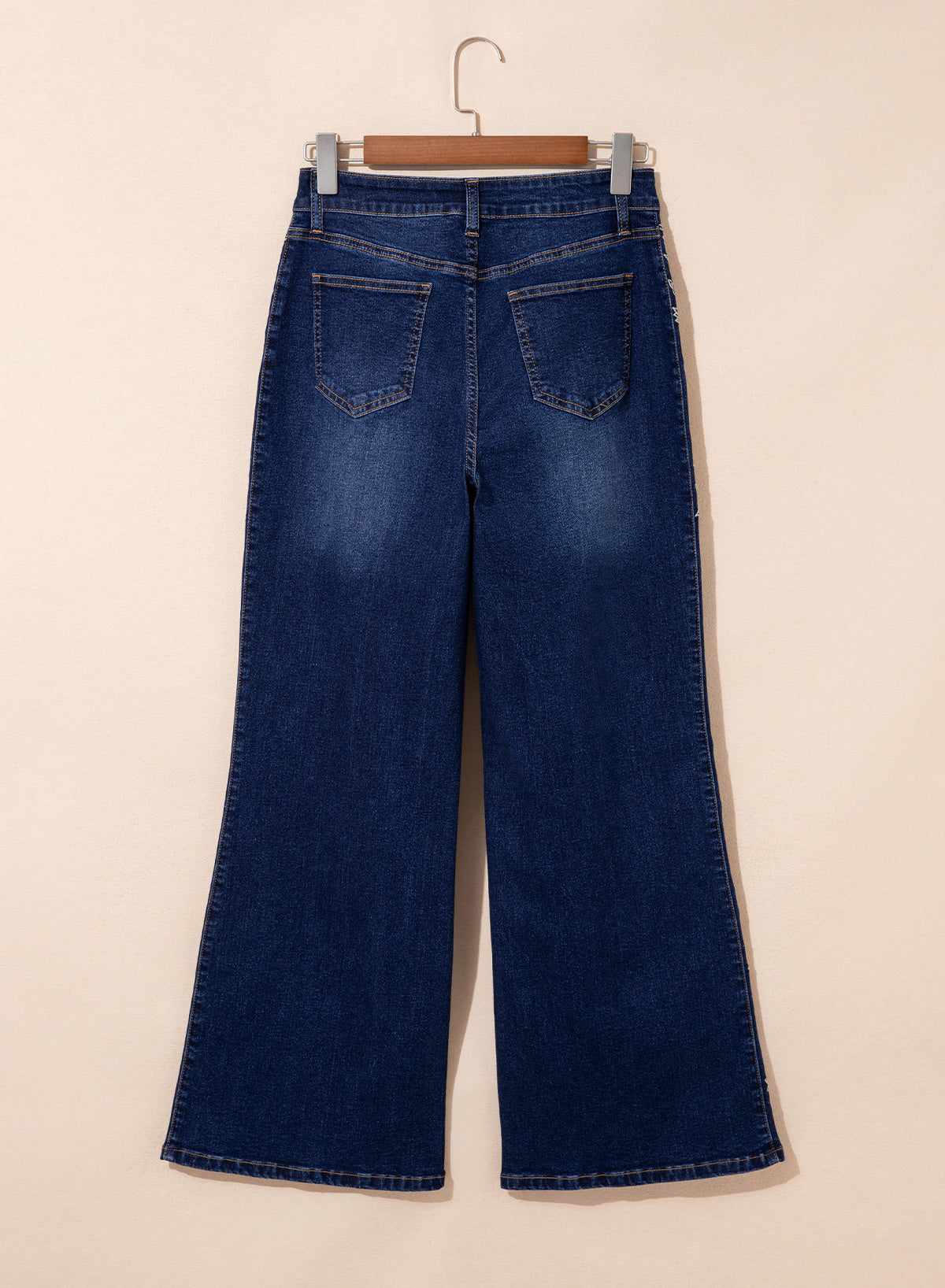 Dokotoo Women's Casual High Waist Embroidery Flare Leg Stretch Denim Pants