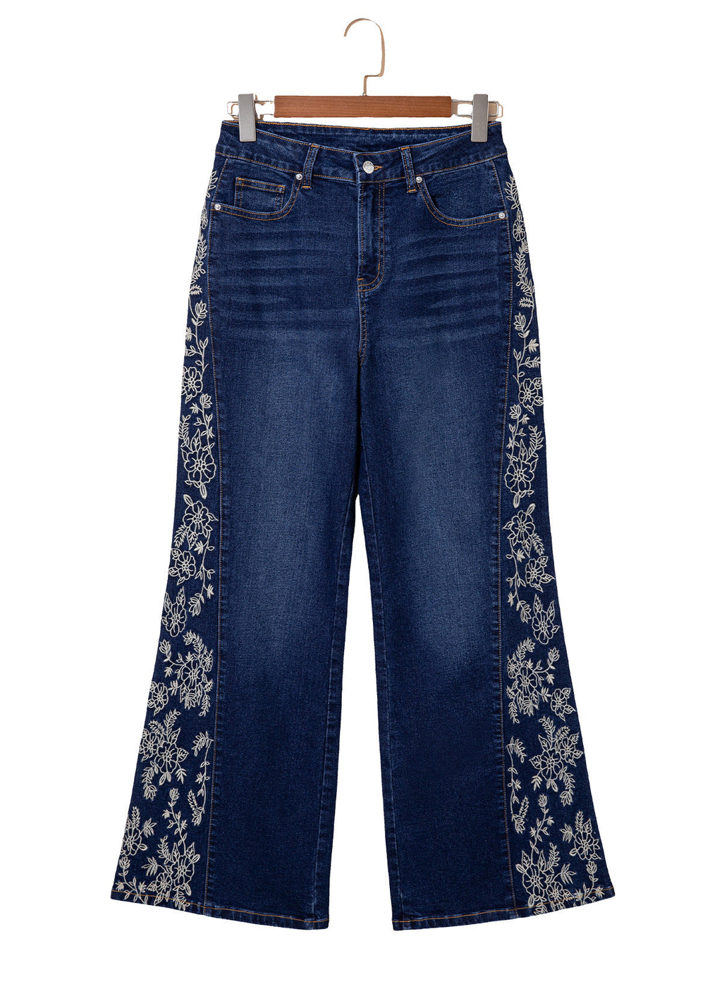 Dokotoo Women's Casual High Waist Embroidery Flare Leg Stretch Denim Pants