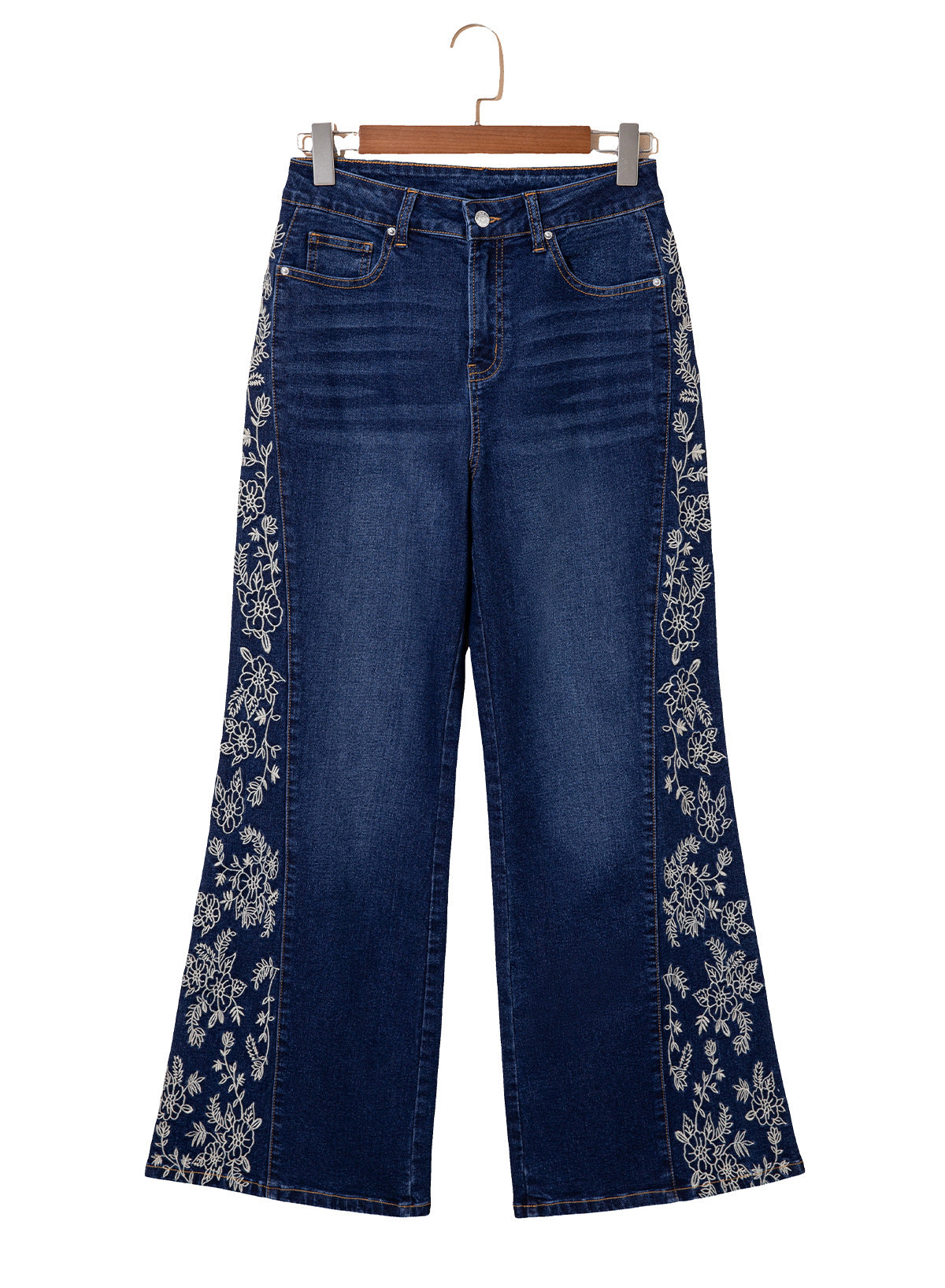 Dokotoo Women's Casual High Waist Embroidery Flare Leg Stretch Denim Pants
