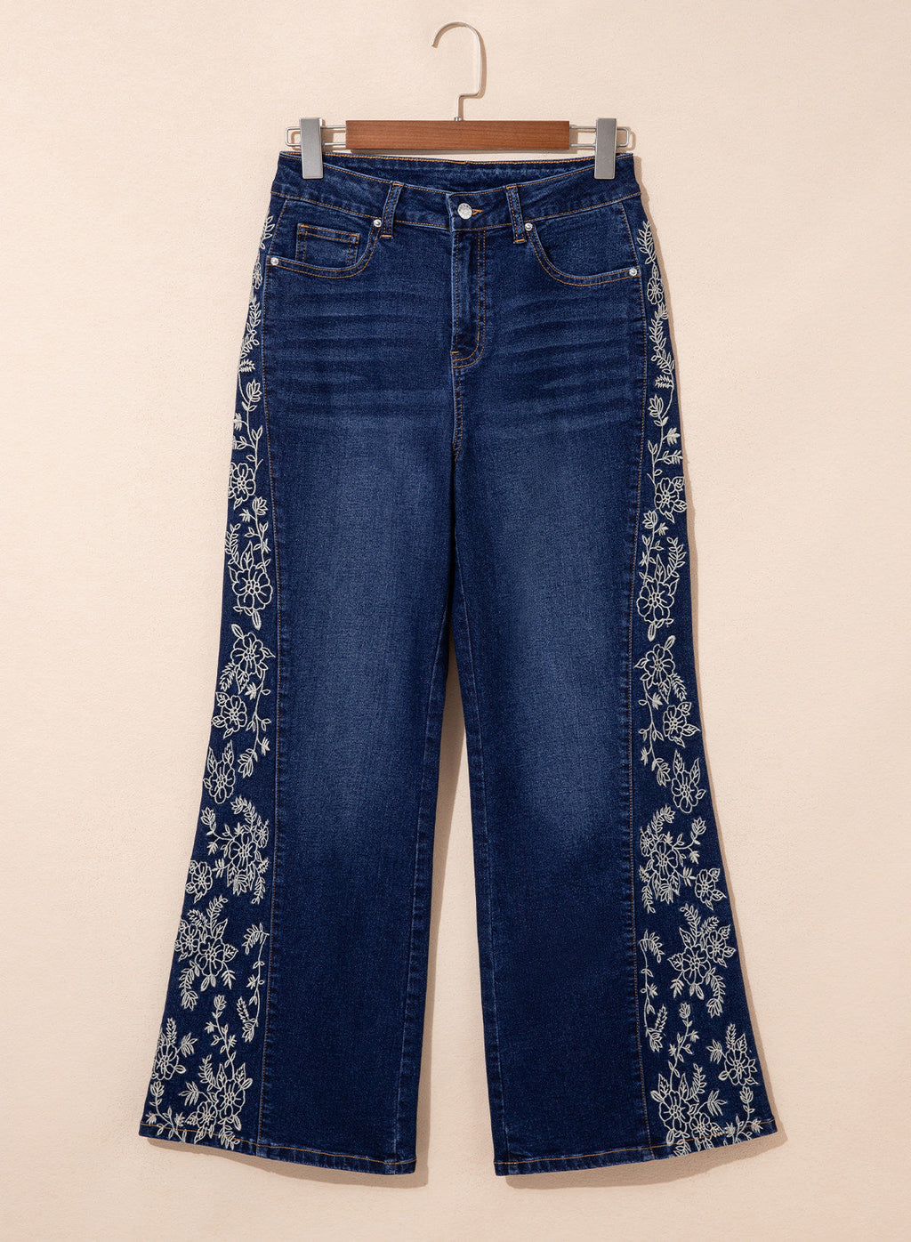Dokotoo Women's Casual High Waist Embroidery Flare Leg Stretch Denim Pants