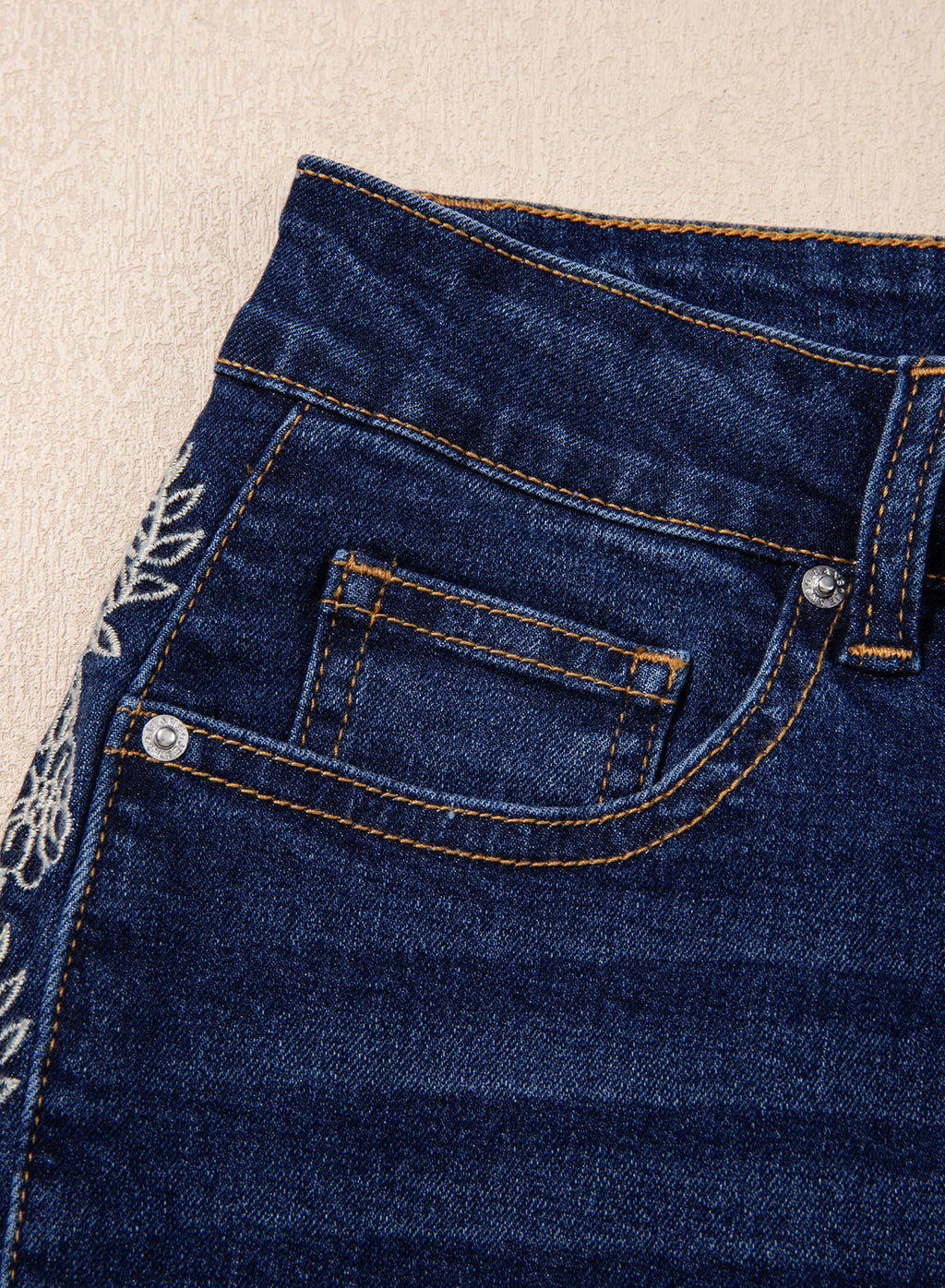 Dokotoo Women's Casual High Waist Embroidery Flare Leg Stretch Denim Pants