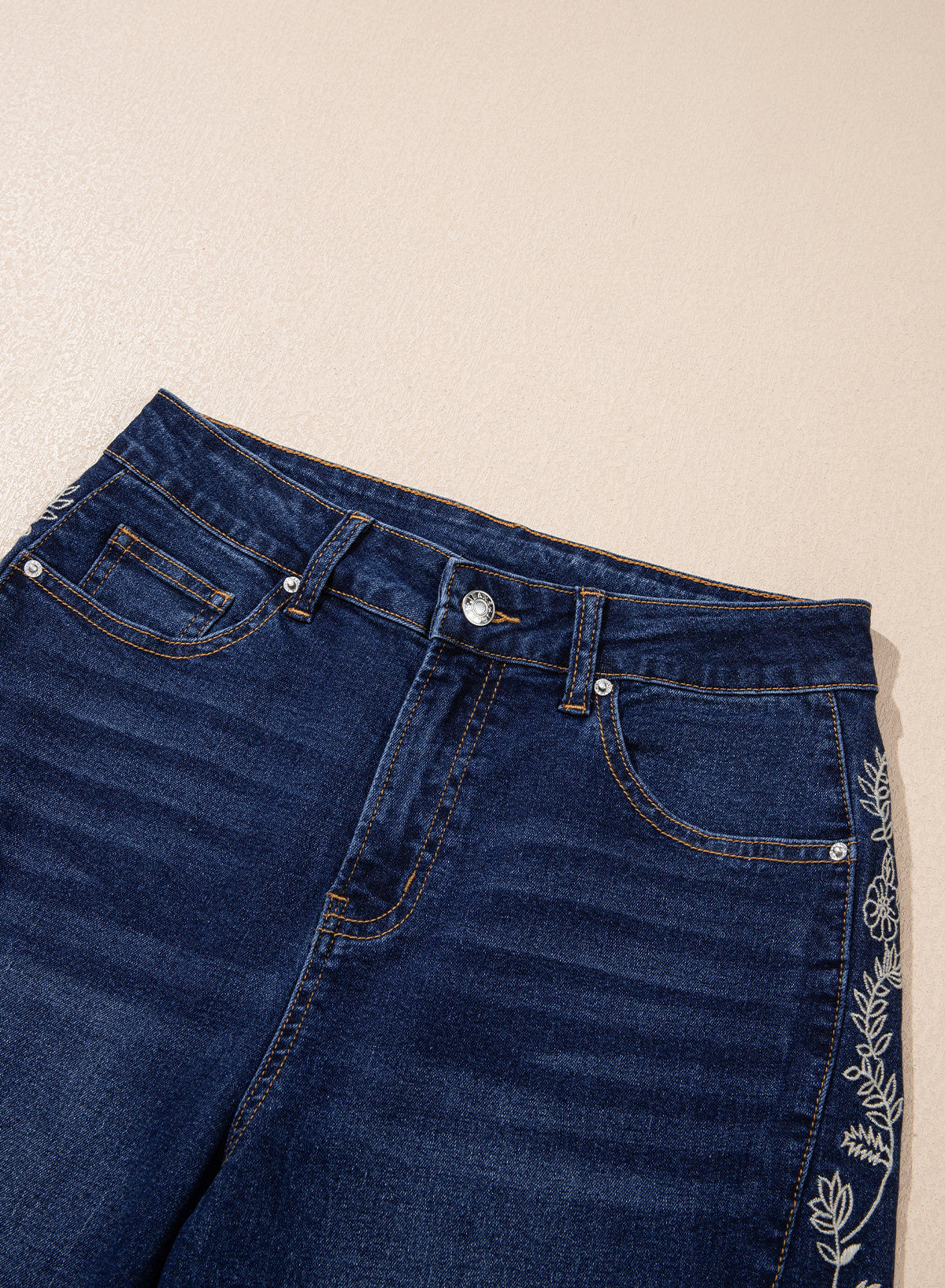Dokotoo Women's Casual High Waist Embroidery Flare Leg Stretch Denim Pants