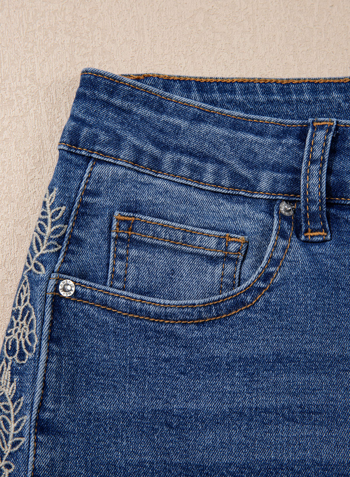 Dokotoo Women's Casual High Waist Embroidery Flare Leg Stretch Denim Pants