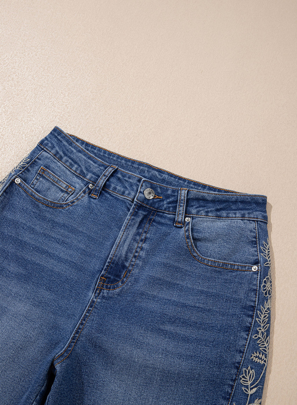 Dokotoo Women's Casual High Waist Embroidery Flare Leg Stretch Denim Pants