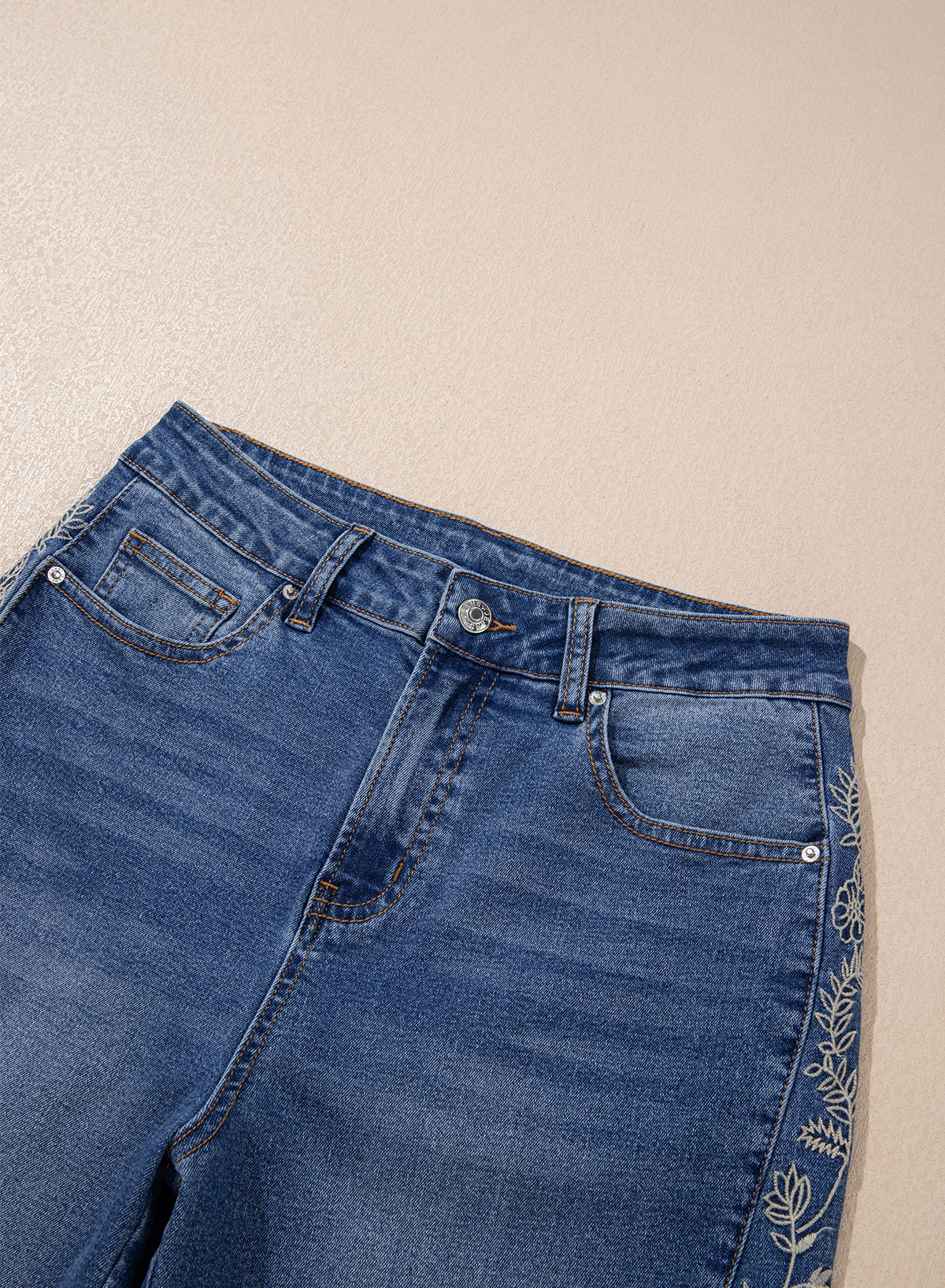 Dokotoo Women's Casual High Waist Embroidery Flare Leg Stretch Denim Pants