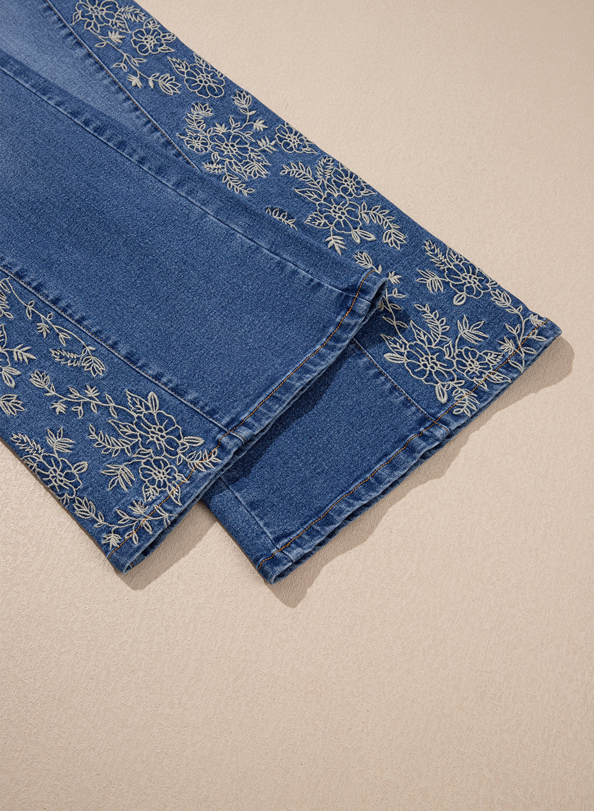 Dokotoo Women's Casual High Waist Embroidery Flare Leg Stretch Denim Pants