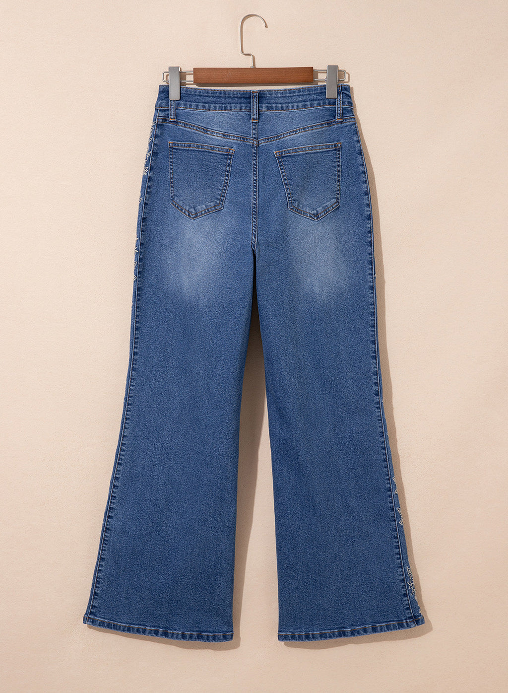 Dokotoo Women's Casual High Waist Embroidery Flare Leg Stretch Denim Pants