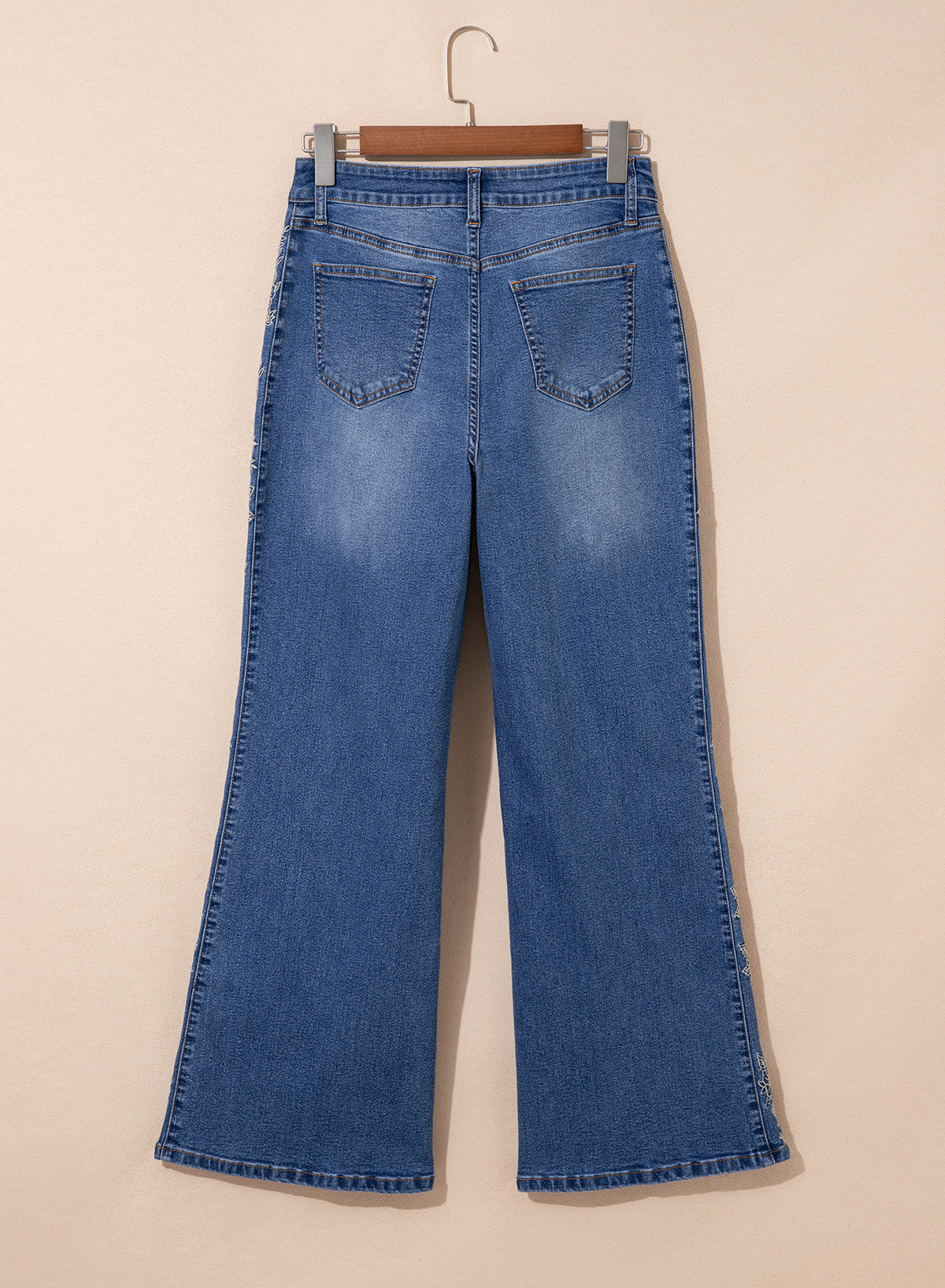 Dokotoo Women's Casual High Waist Embroidery Flare Leg Stretch Denim Pants