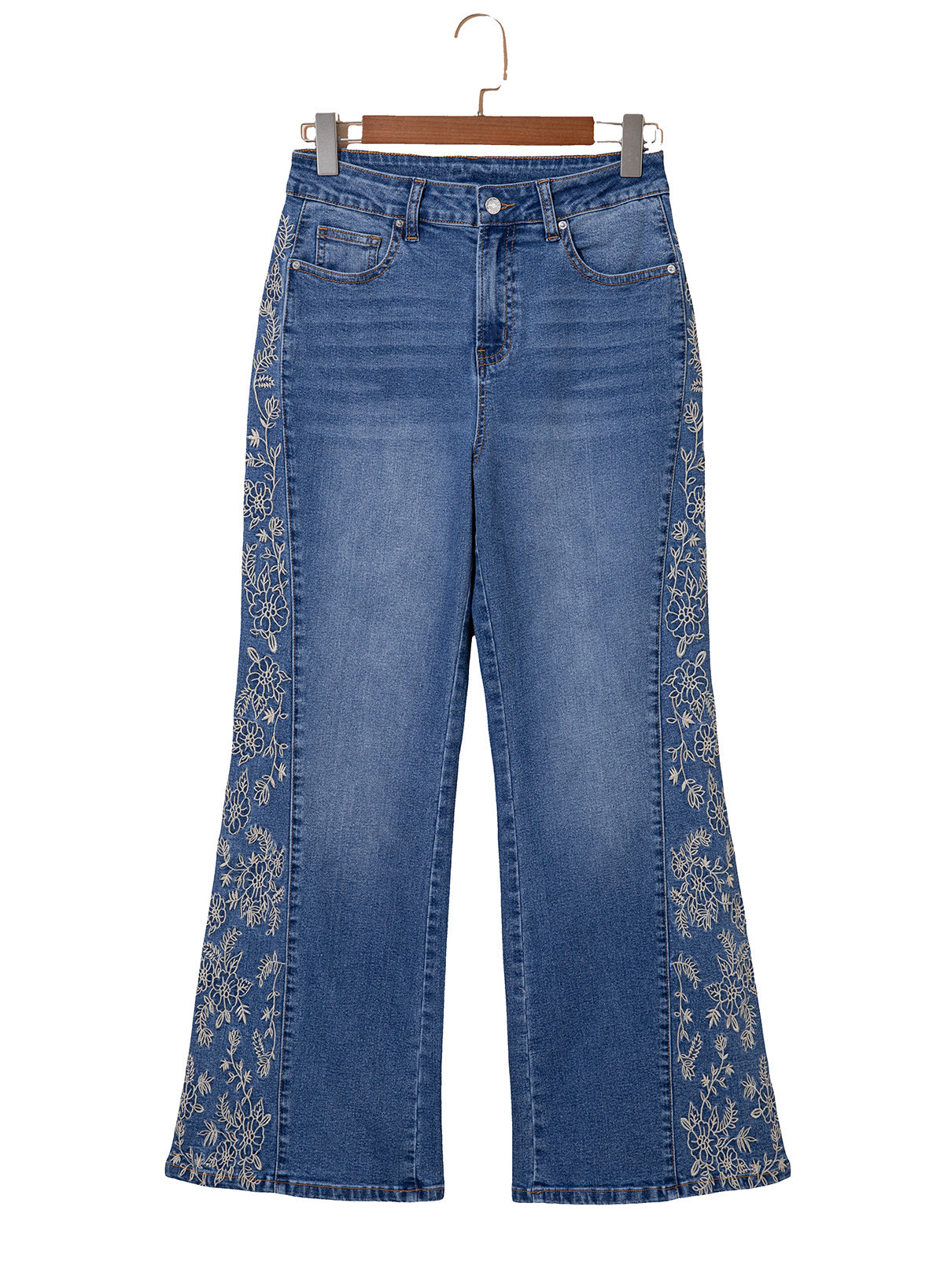 Dokotoo Women's Casual High Waist Embroidery Flare Leg Stretch Denim Pants