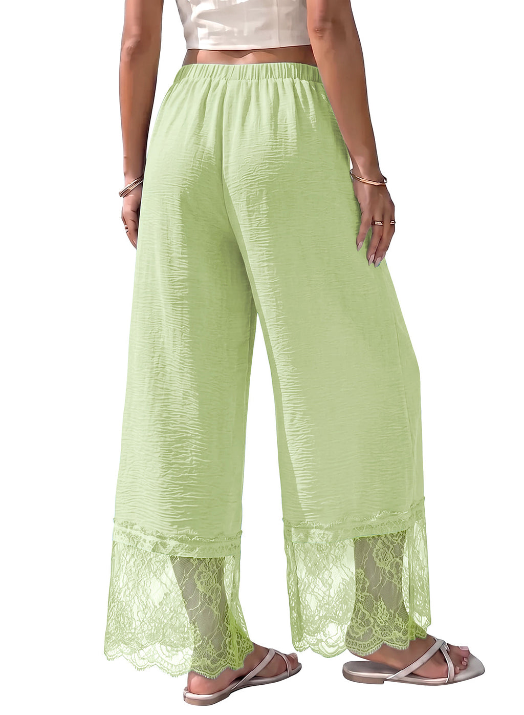 Dokotoo Cropped Lace Pants Women Casual Palazzo Flowy High Waist Trousers