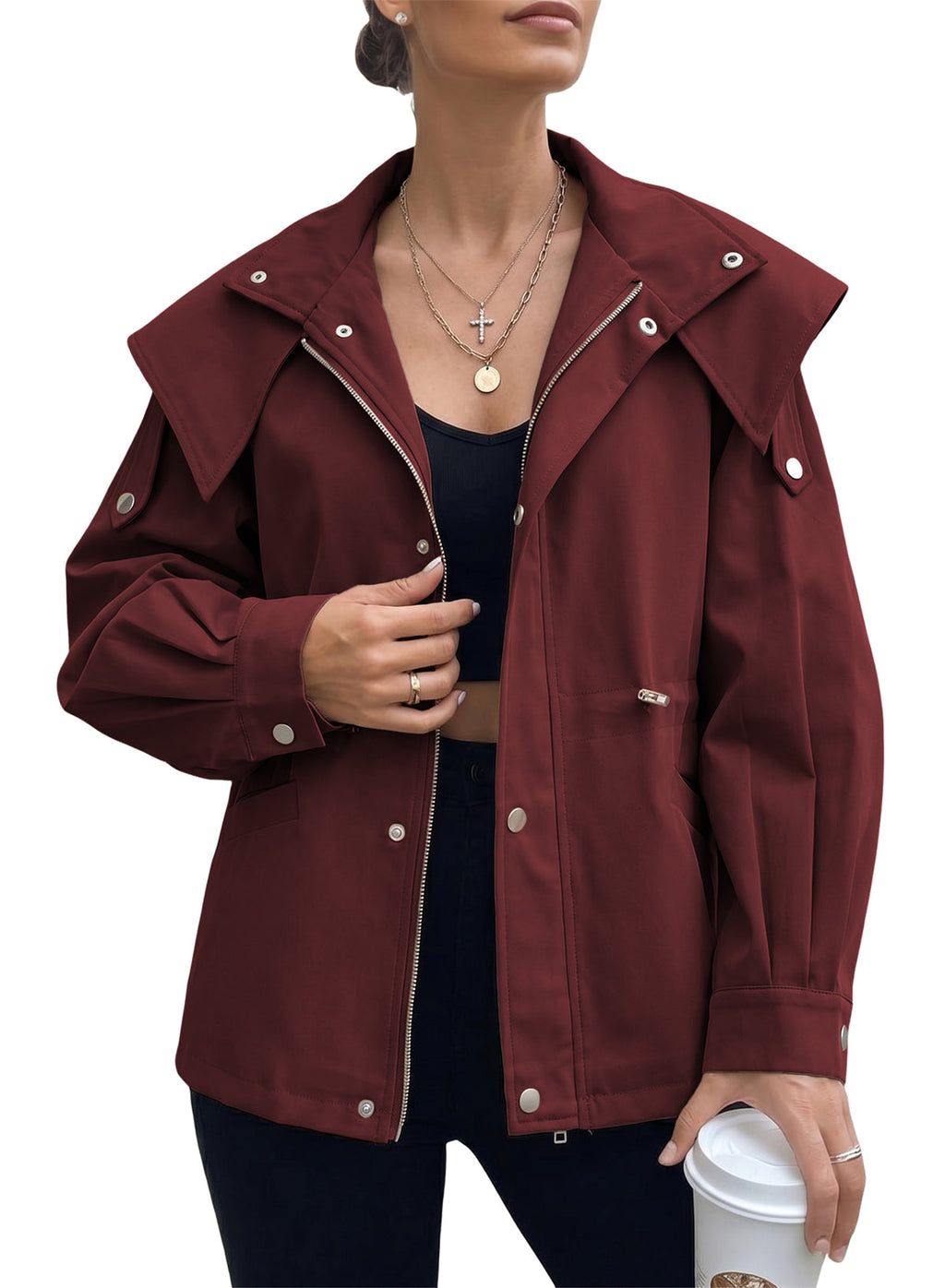 Dokotoo Women's Casual Drawstring Zip Hooded Trench Coat 2026 Outerwear Jacket