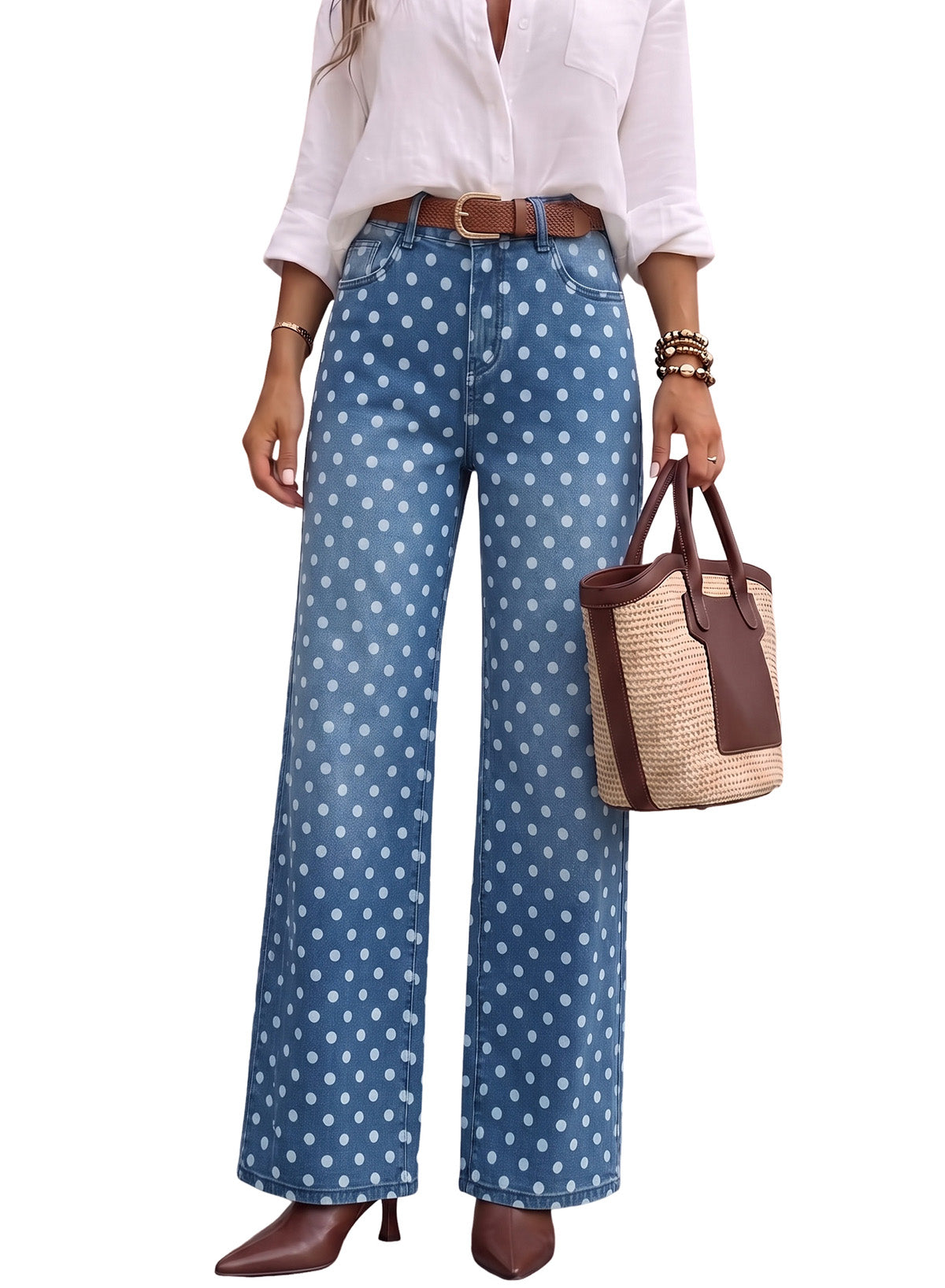 Dokotoo Women's Wide Leg Jeans Floral Print Baggy Denim Pants with Pockets