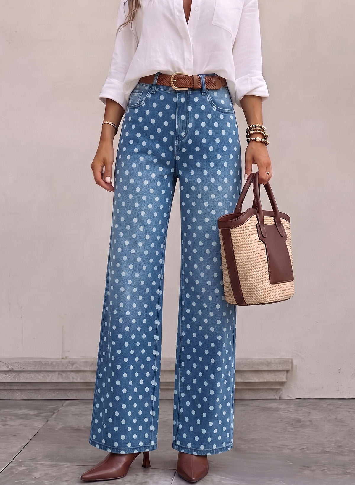 Dokotoo Women's Wide Leg Jeans Floral Print Baggy Denim Pants with Pockets