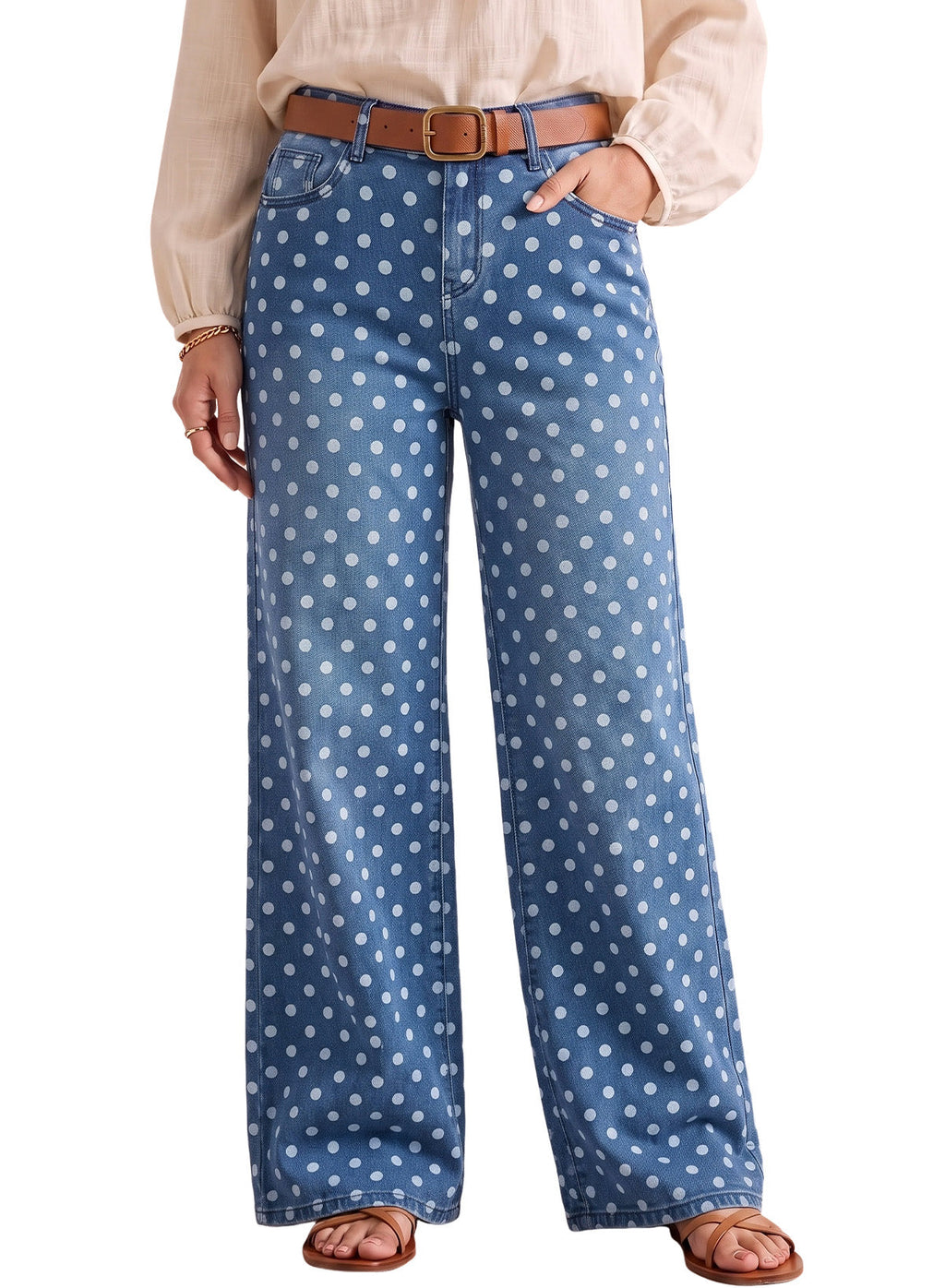 Dokotoo Women's Wide Leg Jeans Floral Print Baggy Denim Pants with Pockets