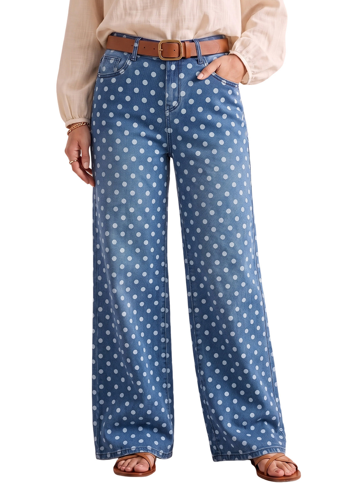 Dokotoo Women's Wide Leg Jeans Floral Print Baggy Denim Pants with Pockets