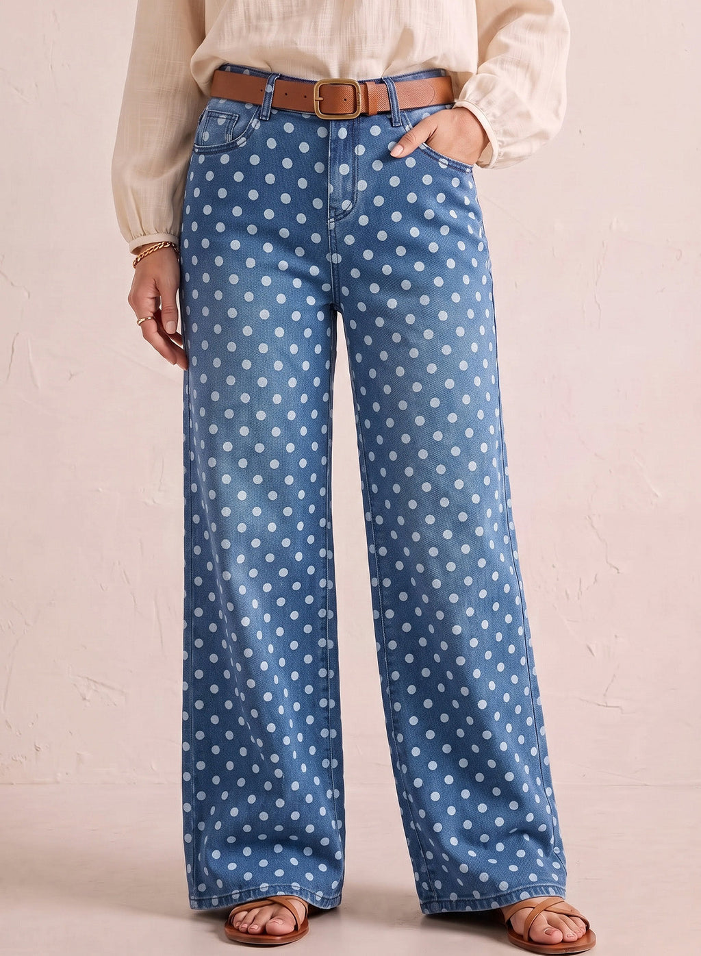 Dokotoo Women's Wide Leg Jeans Floral Print Baggy Denim Pants with Pockets