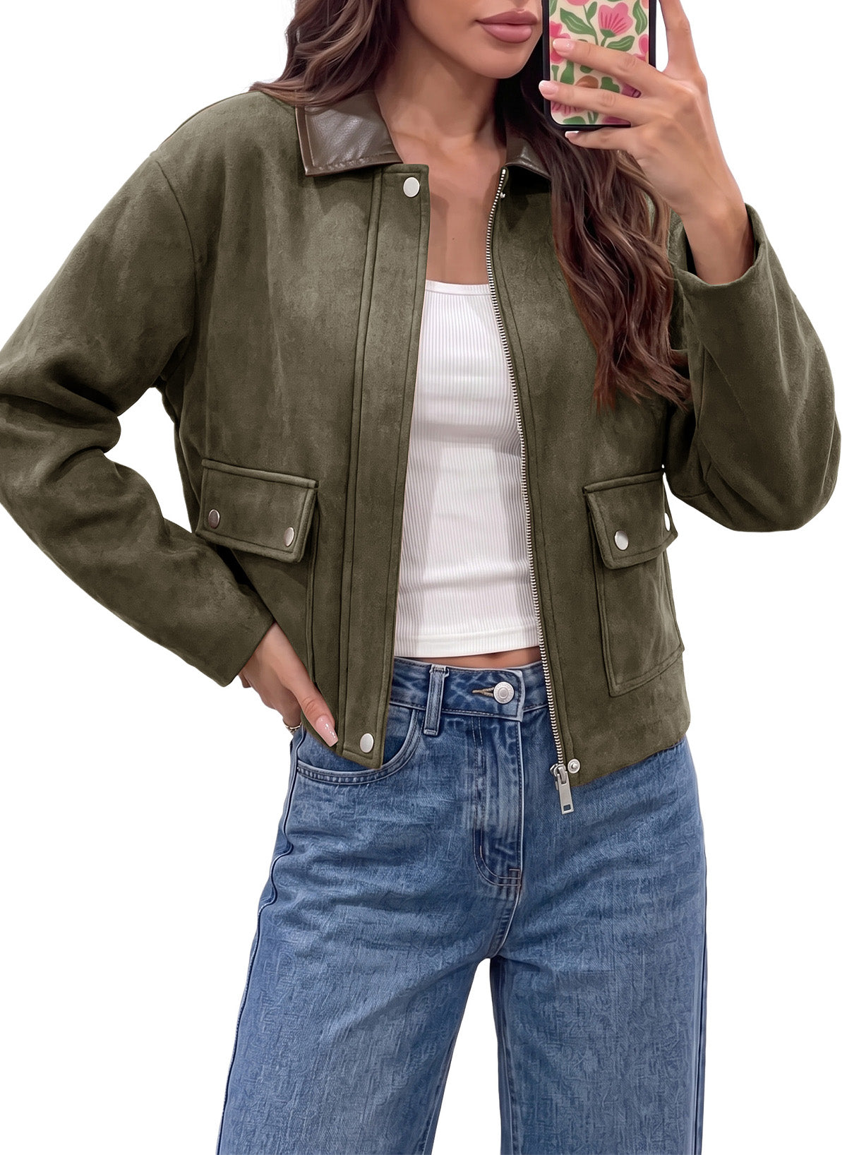 Dokotoo Womens Cropped Jacket 2026 Fall Collar Zip Button Coat with Pockets