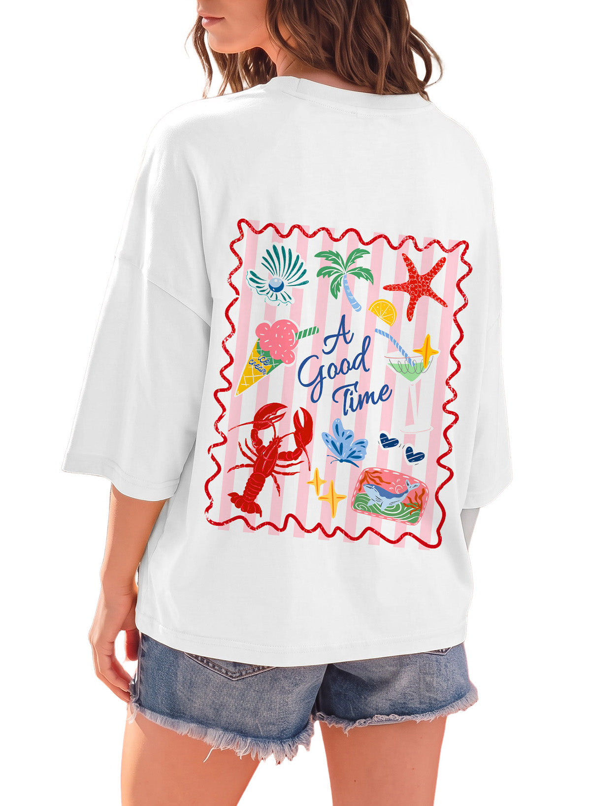 Dokotoo Oversized Graphic Tees for Women 3/4 Sleeve Summer Vintage T Shirts