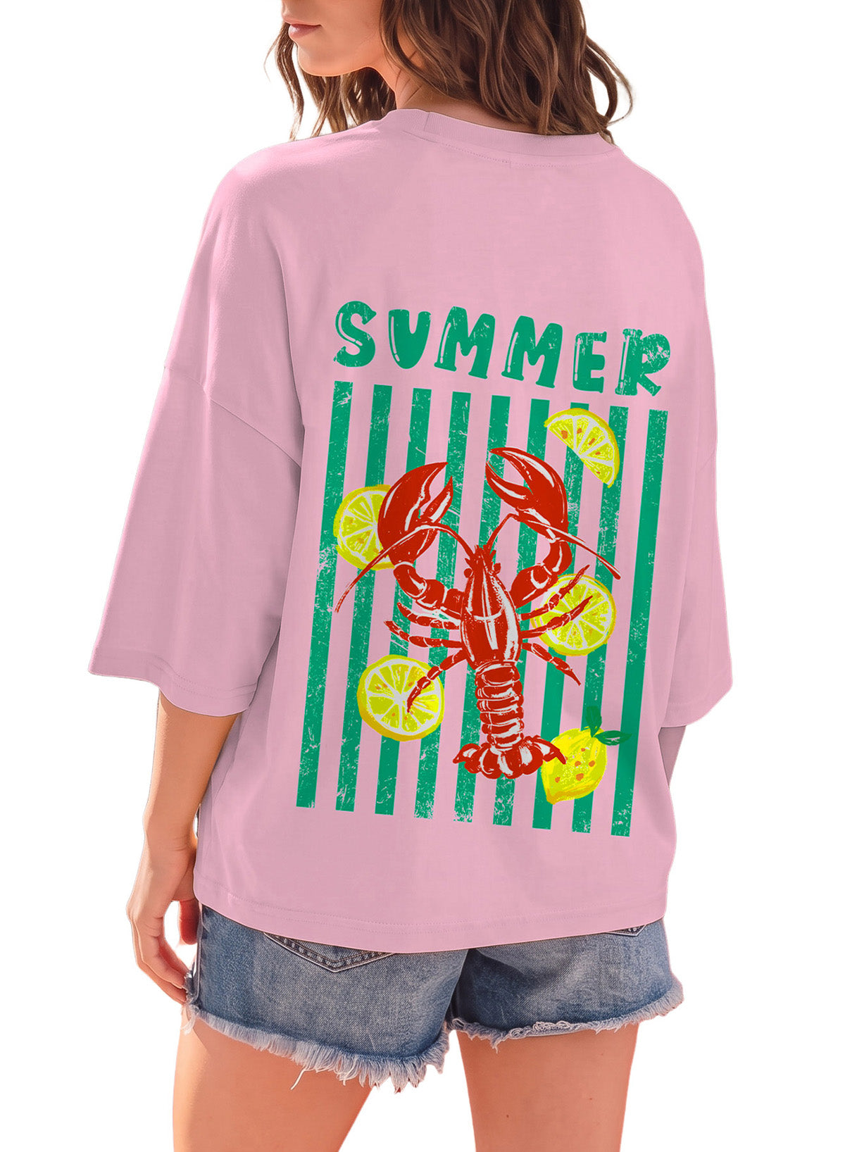 Dokotoo Oversized Graphic Tees for Women 3/4 Sleeve Summer Vintage T Shirts