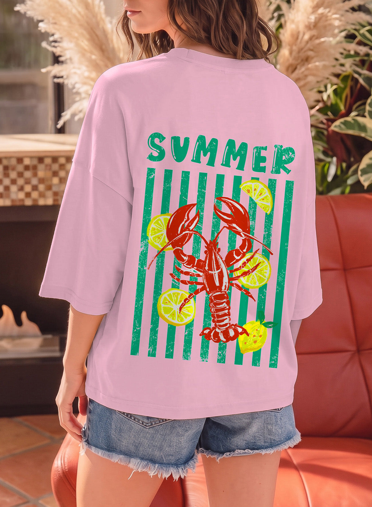 Dokotoo Oversized Graphic Tees for Women 3/4 Sleeve Summer Vintage T Shirts