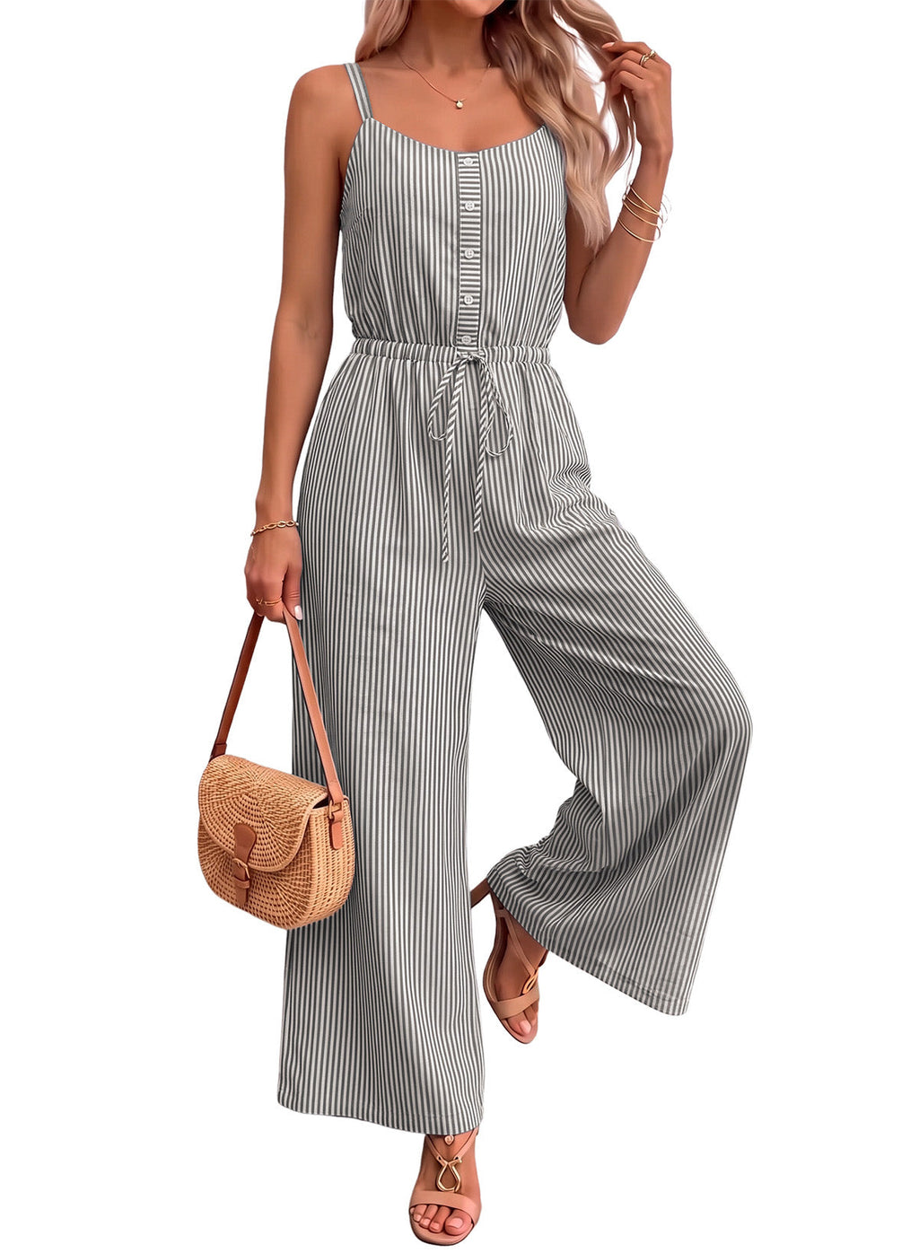 Dokotoo Women's Striped Sleeveless Jumpsuit Summer Rompers