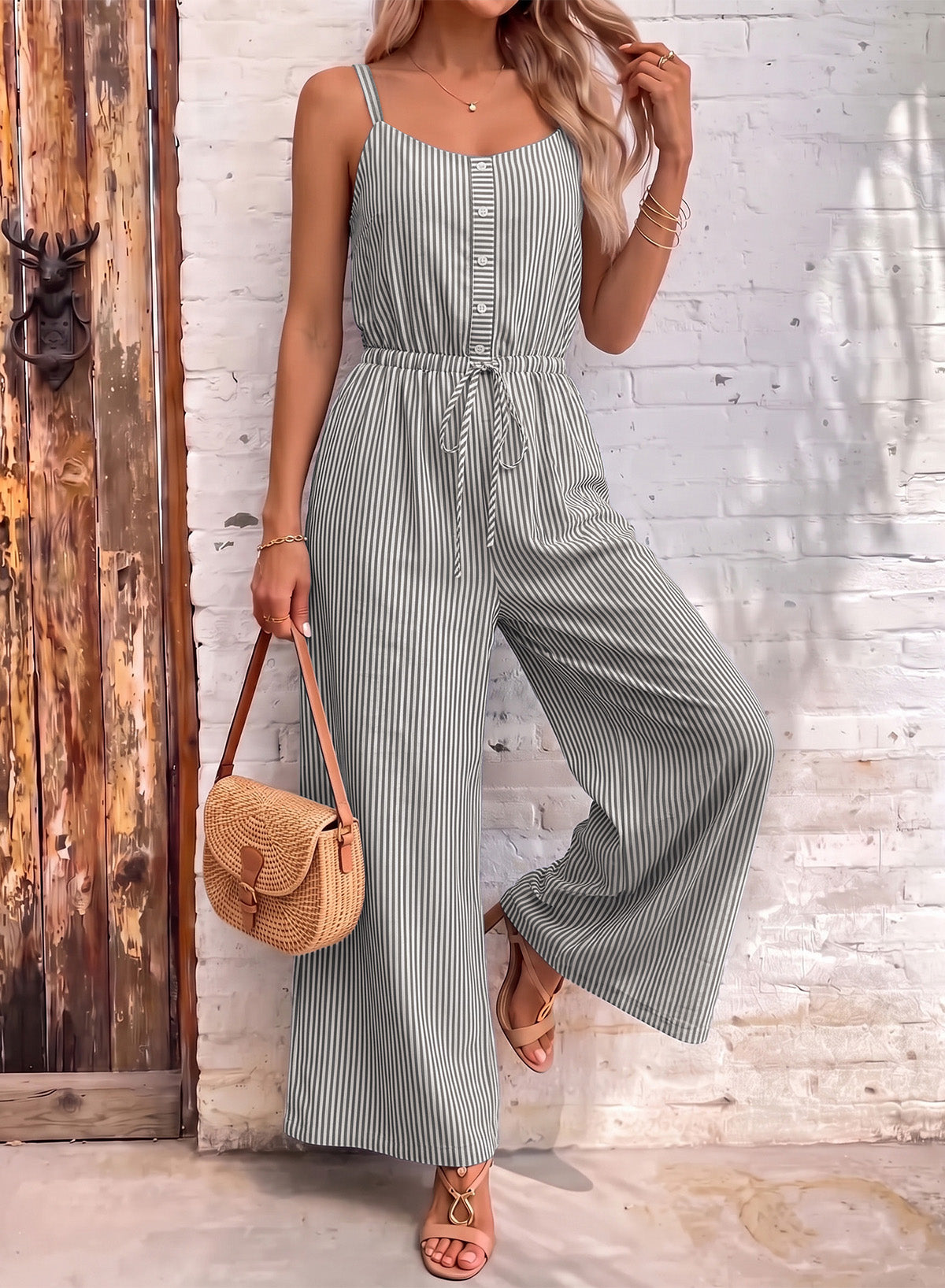 Dokotoo Women's Striped Sleeveless Jumpsuit Summer Rompers