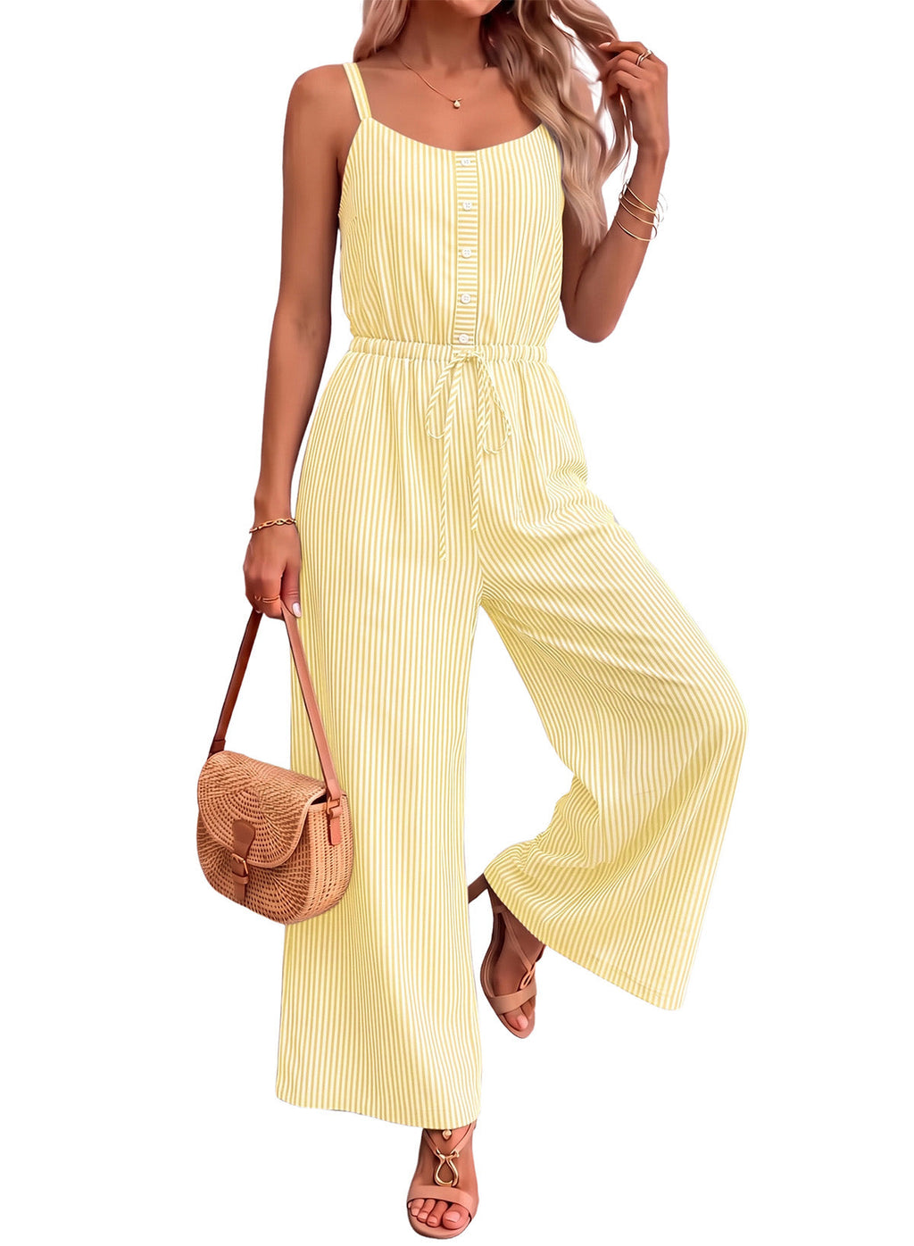 Dokotoo Women's Striped Sleeveless Jumpsuit Summer Rompers