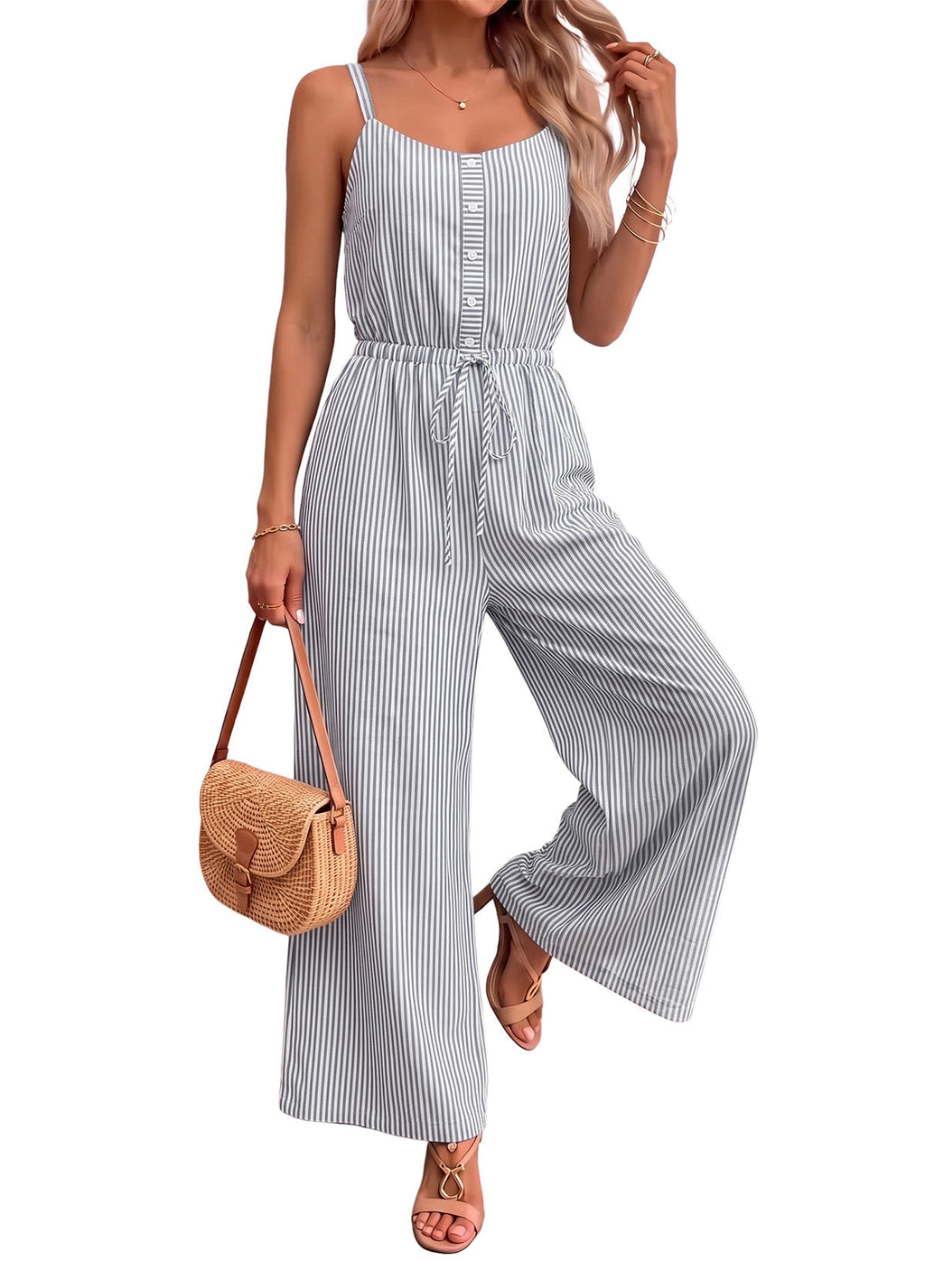 Dokotoo Women's Striped Sleeveless Jumpsuit Summer Rompers