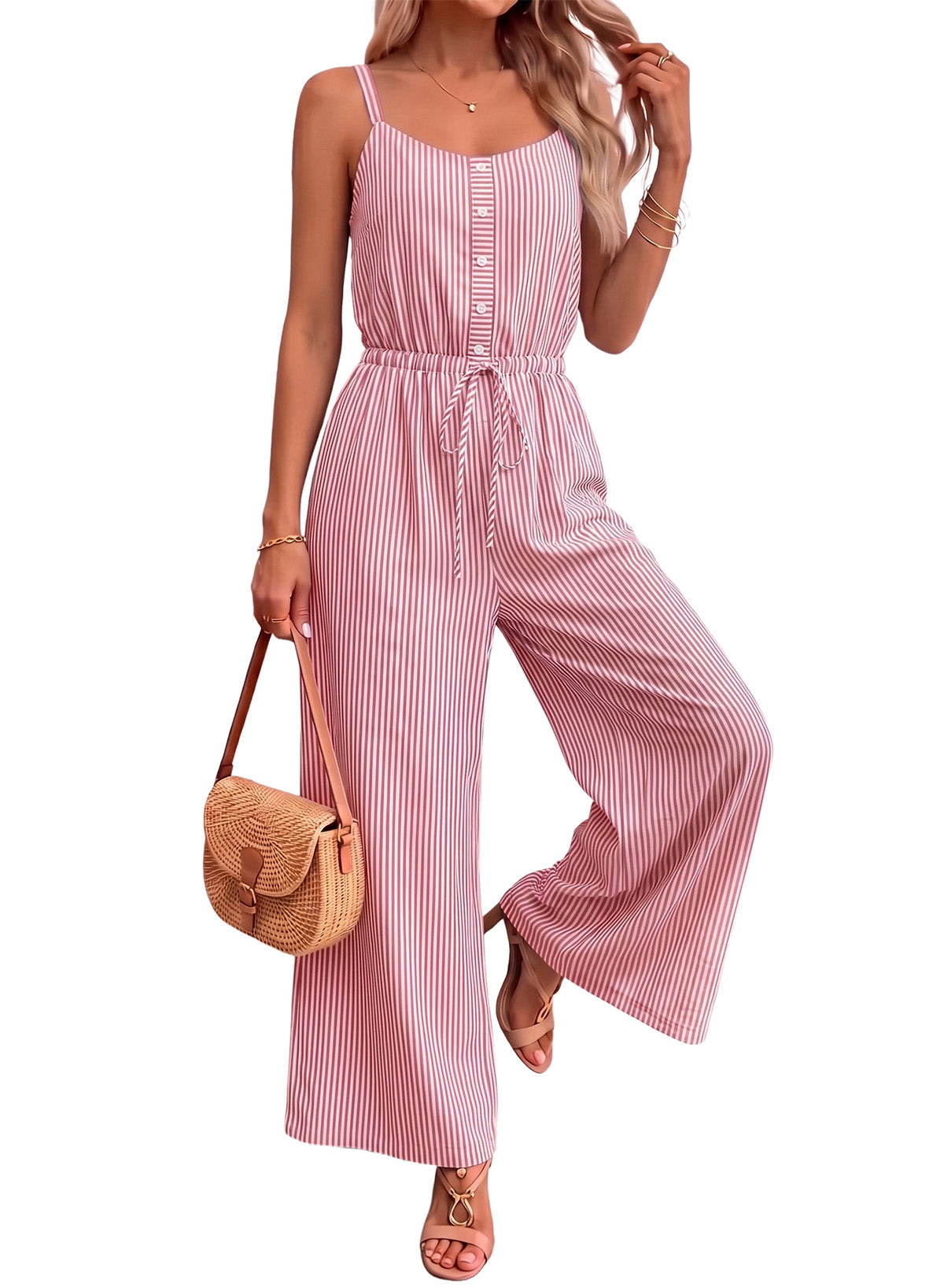 Dokotoo Women's Striped Sleeveless Jumpsuit Summer Rompers