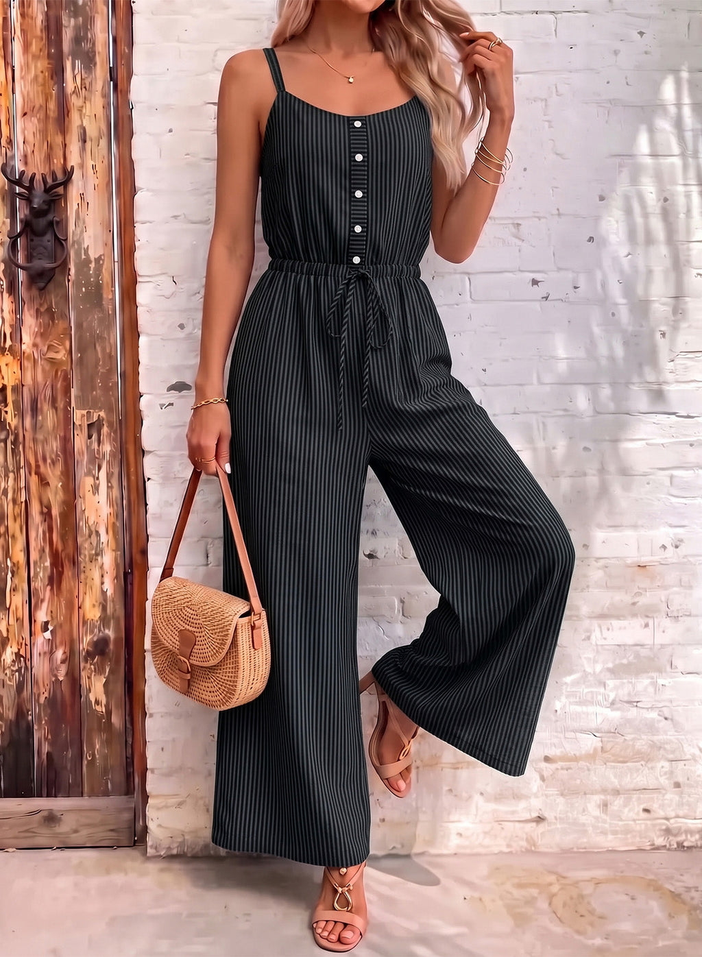 Dokotoo Women's Striped Sleeveless Jumpsuit Summer Rompers